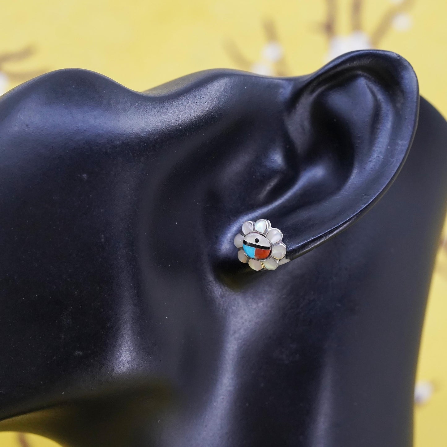 Native American Sterling 925 silver handmade zuni studs earrings turquoise