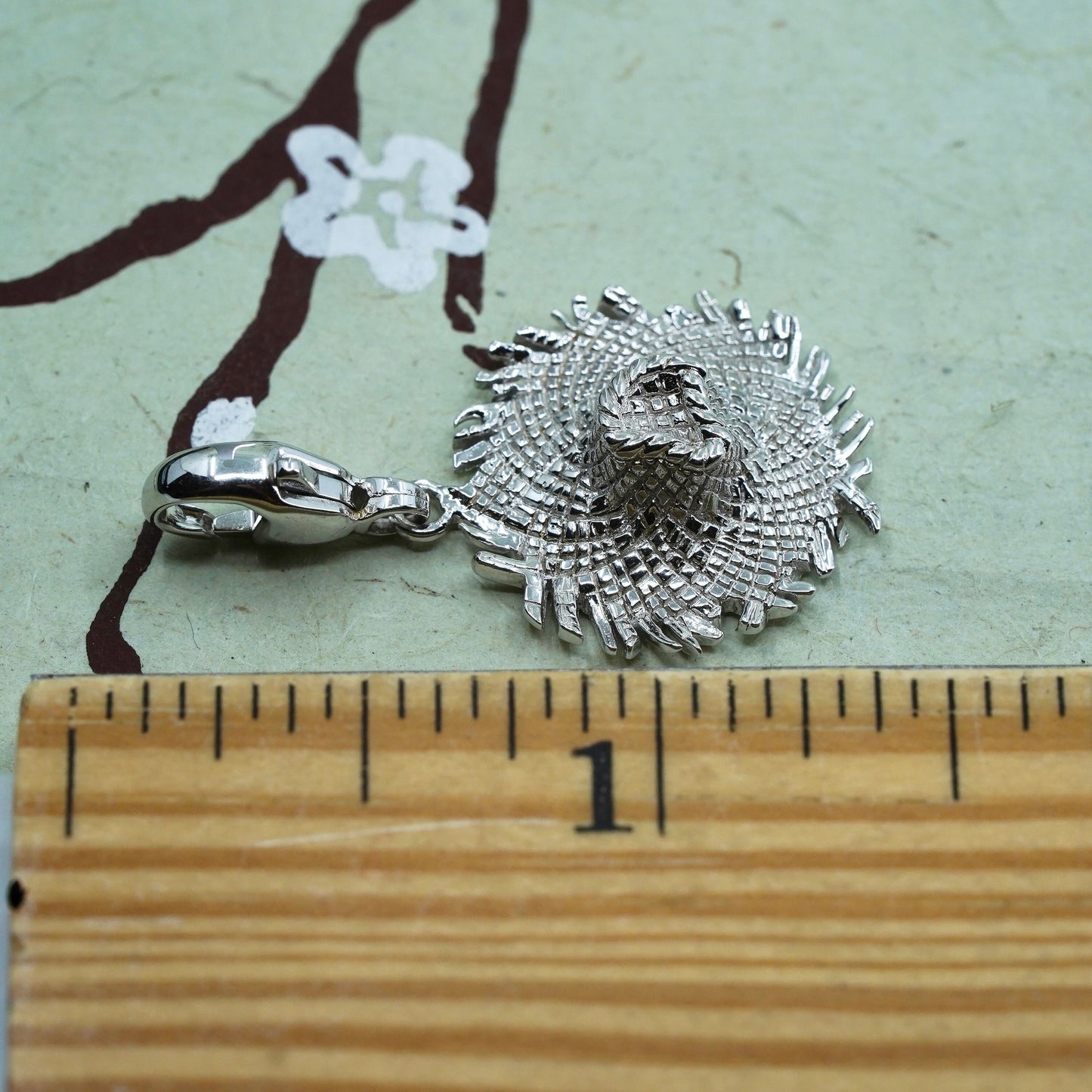 Vintage sterling silver handmade charm, 925 straw hat pendant