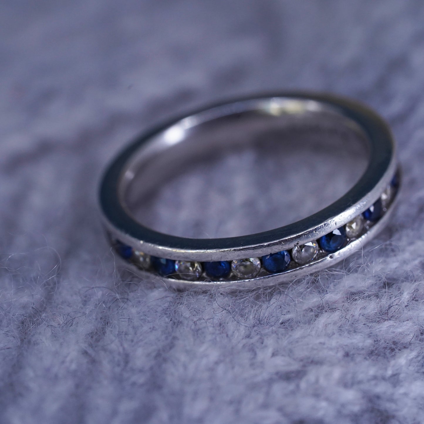 Size 7.25, vintage Sterling silver handmade ring, 925 band with cz
