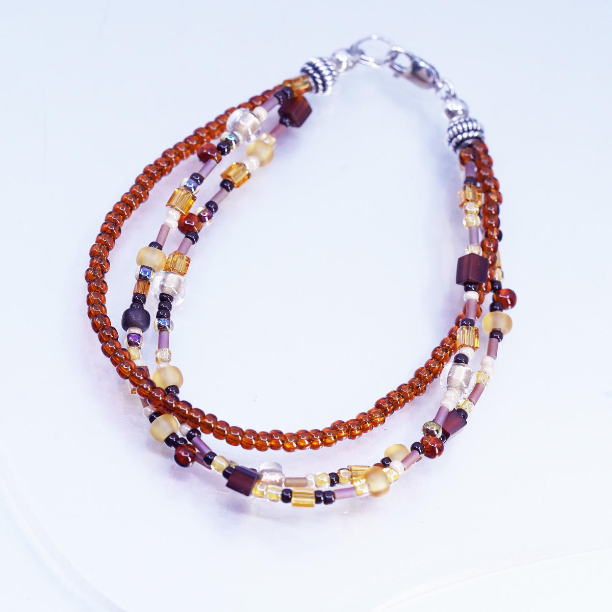 7”, Multi Strand Sterling Silver 925 Boho Bracelet Garnet Citrine beads