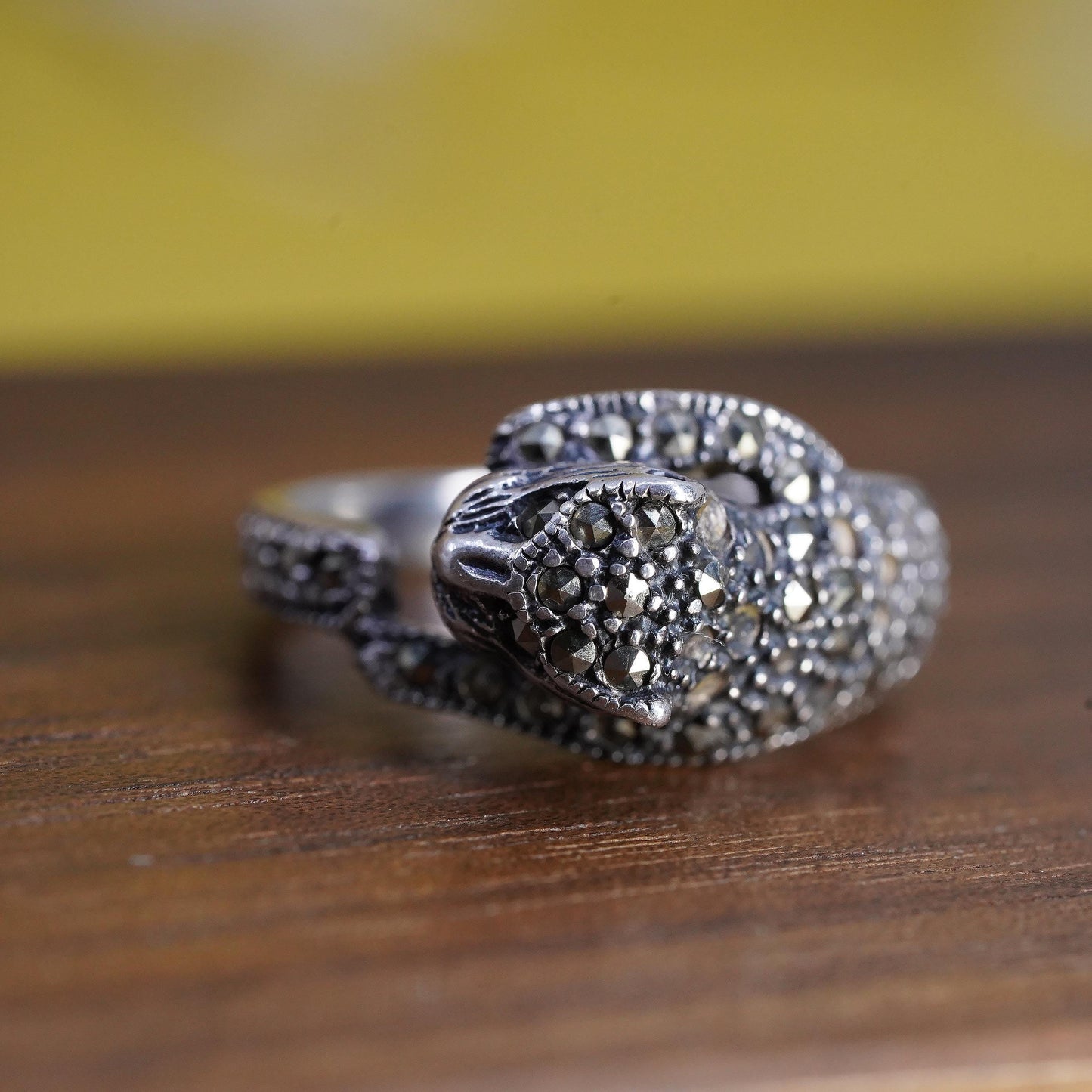Size 7.5, Vintage Sterling Silver Handmade ring, 925 cat leopard head band