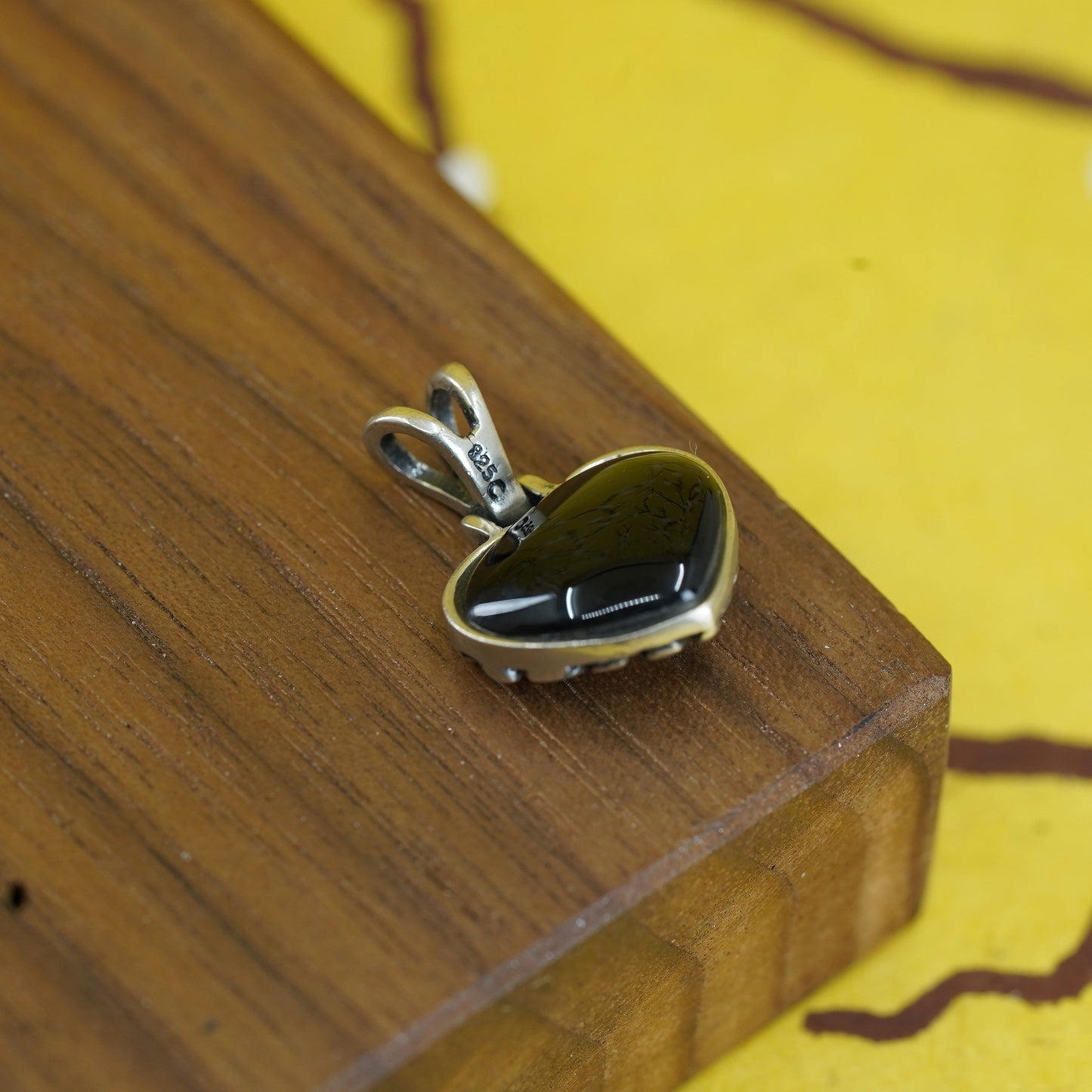Sterling silver pendant, 925 double sided heart with mother of pearl onyx inlay