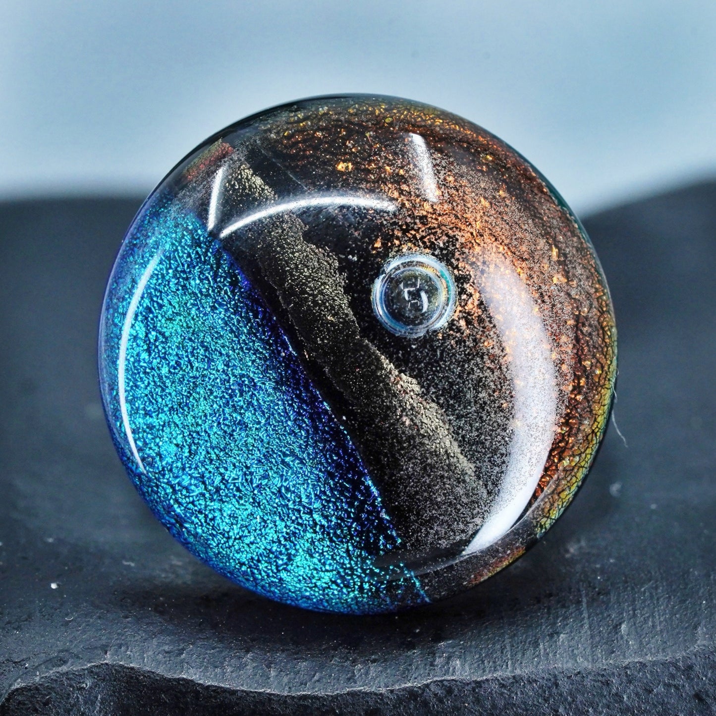 Size adjustable, Sterling 925 silver handmade cocktail ring w/ foiled glass