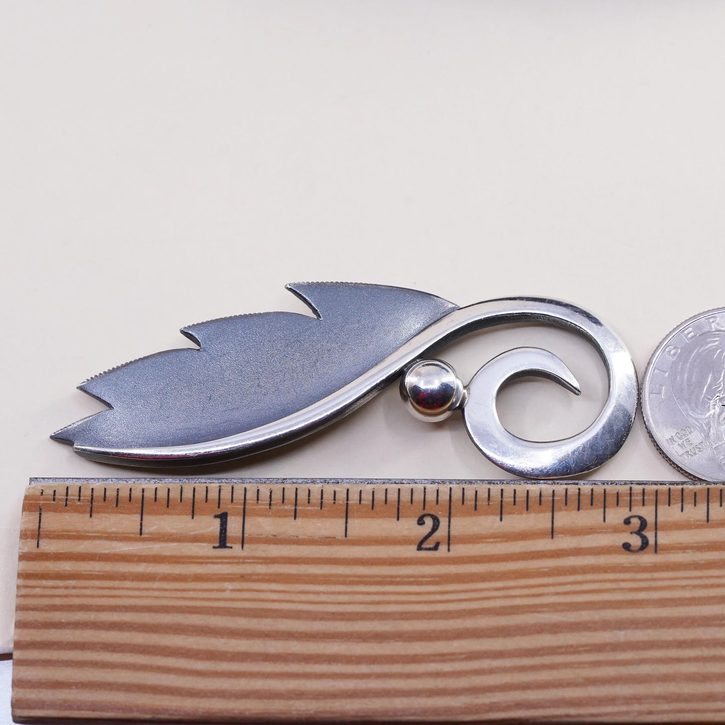 Vintage Roikewicz Sterling Silver Leaf Brooch 925, Modernist Minimalist Pin