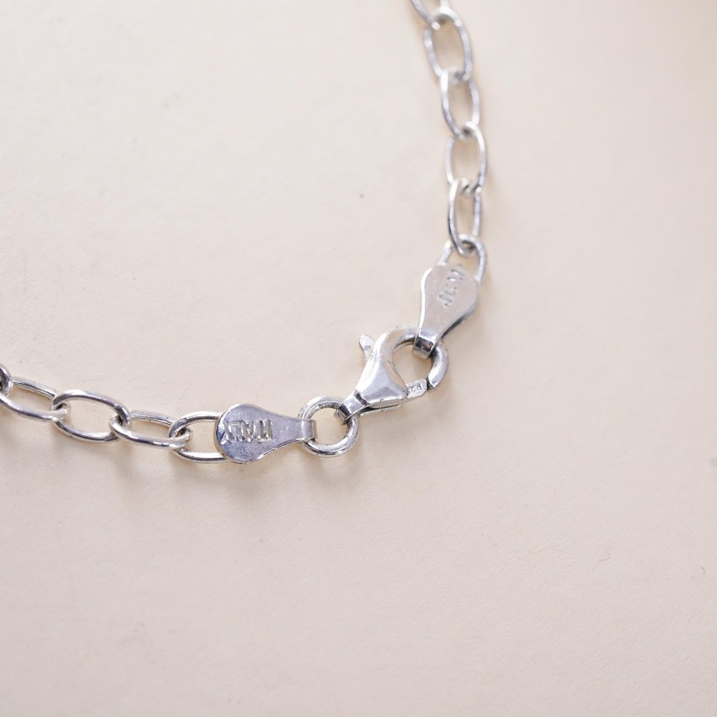 7.25" 3mm, Vintage sterling silver oval link chain with glass heart charm