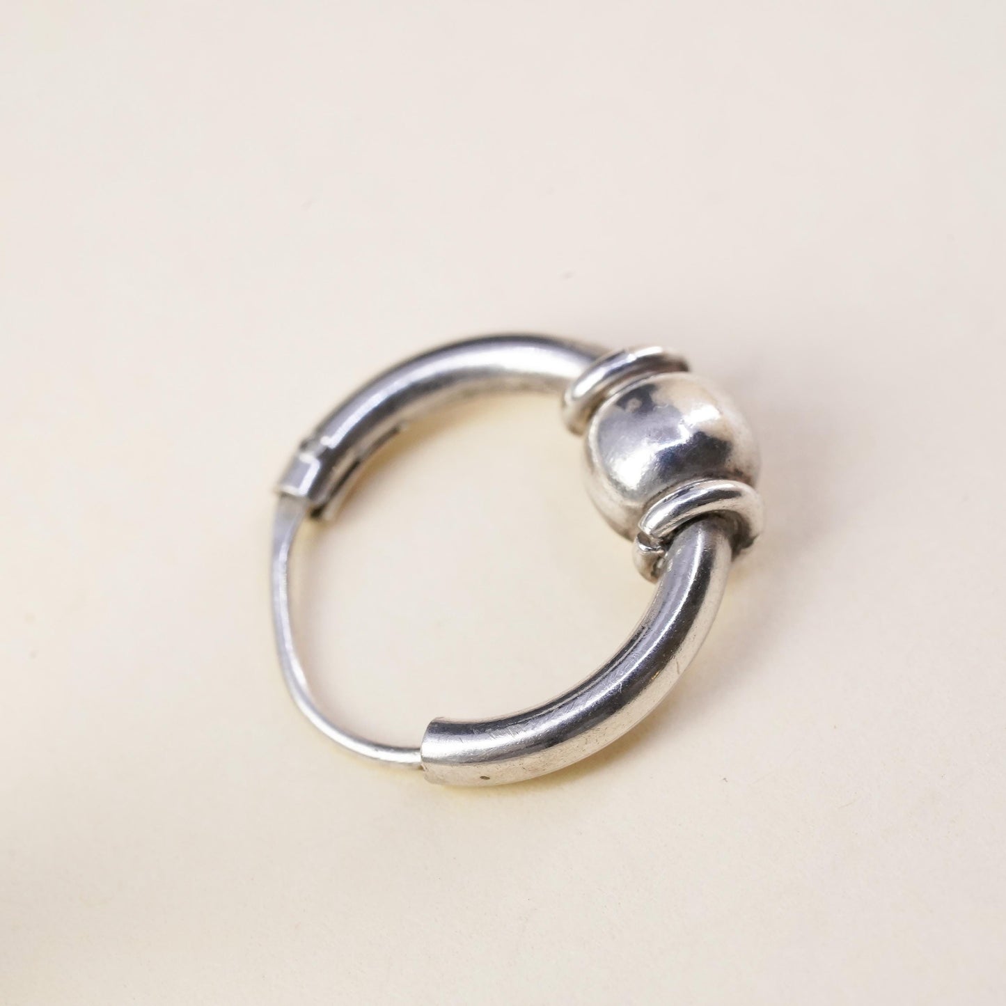 0.5”, Vintage sterling silver single earring, 925 huggie hoop with beads