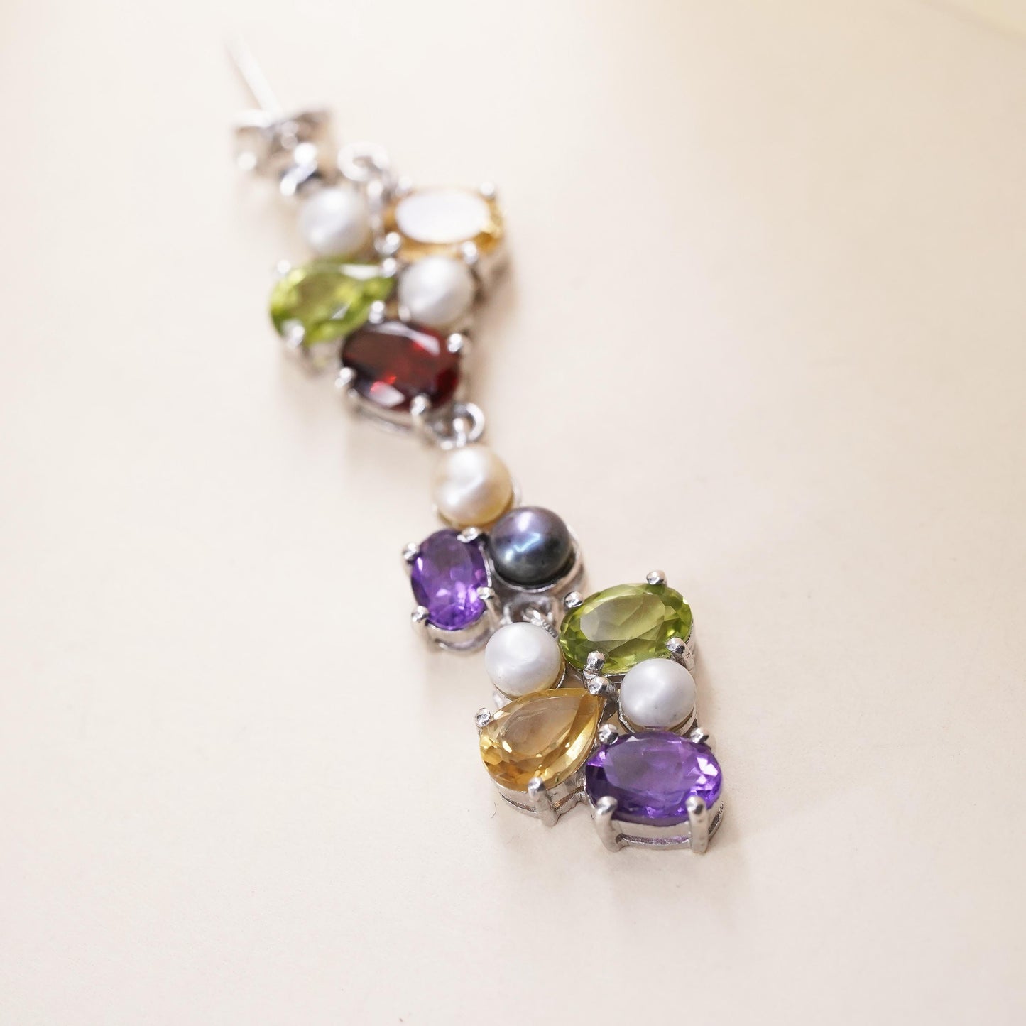 VTG sterling 925 silver single 1 earring citrine Ruby peridot amethyst pearl