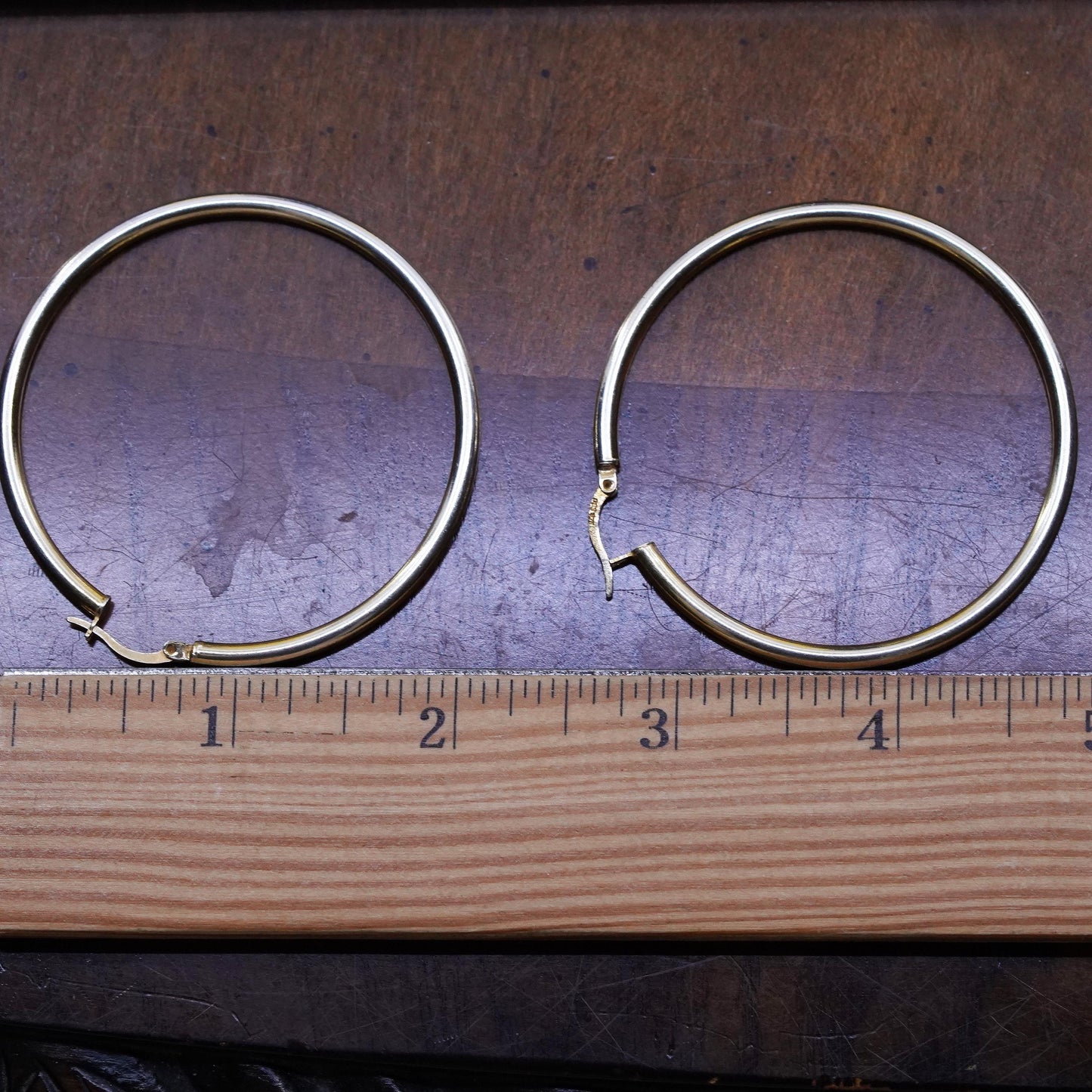 2.25”, Vintage vermeil gold over Sterling silver earrings, huge bold 925 hoops