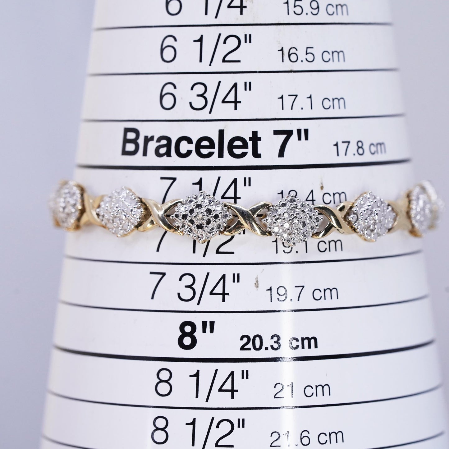 7.25”, vermeil gold over sterling silver tennis bracelet 925 XOXO chain diamond