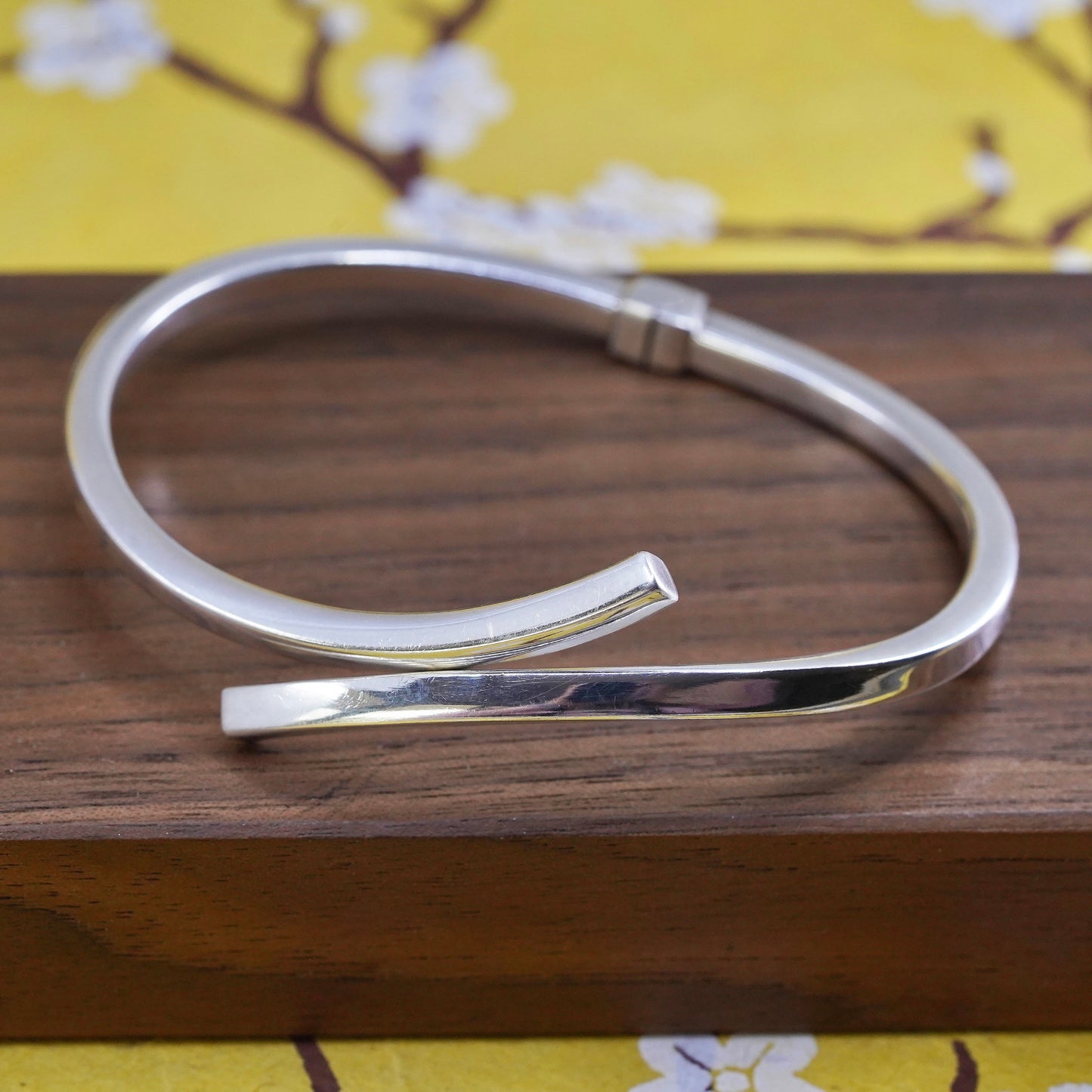 7”, Vintage minimalist sterling silver handmade bracelet, 925 wrap bangle