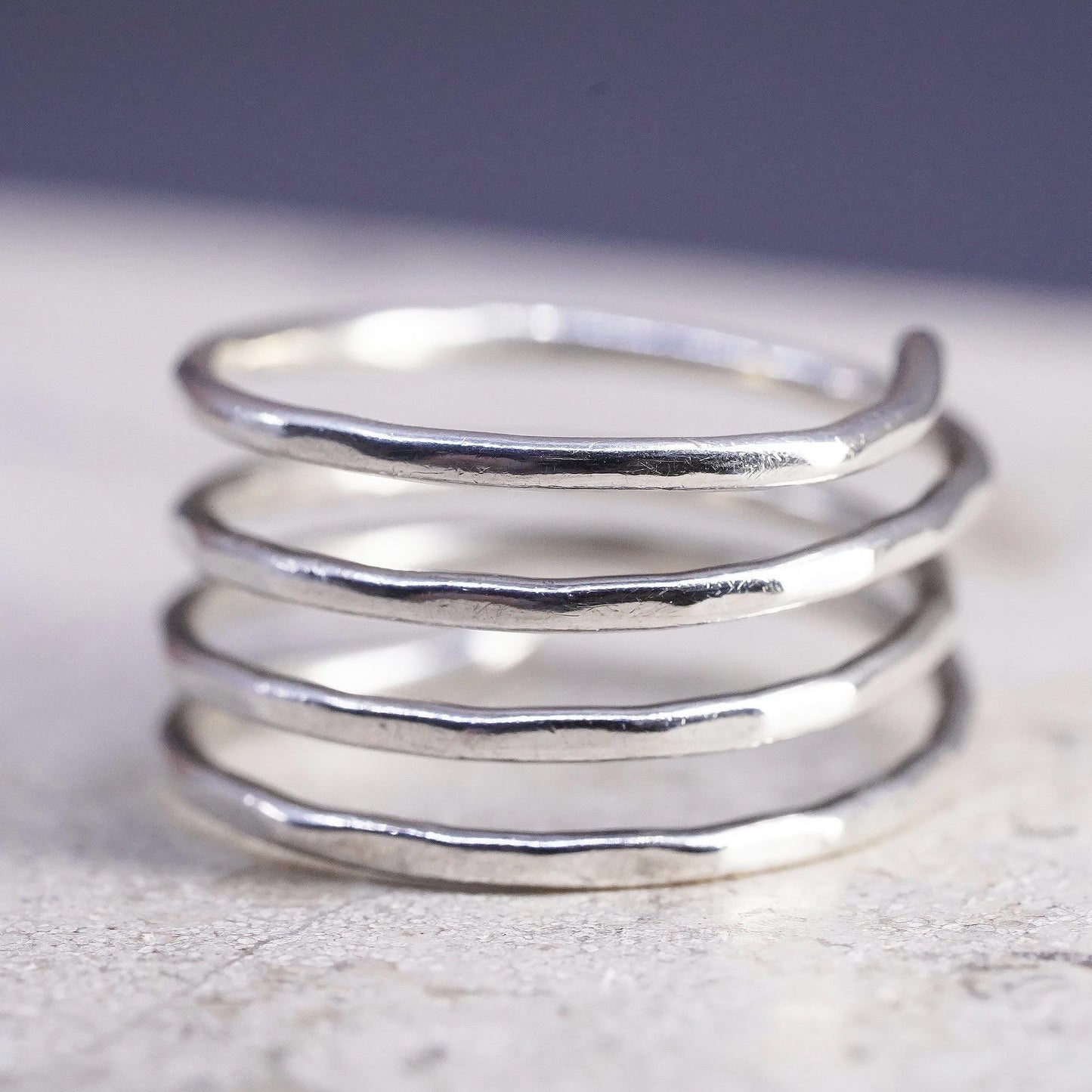 Size 5.5, vintage sterling silver ring, solid 925 silver wired wide band