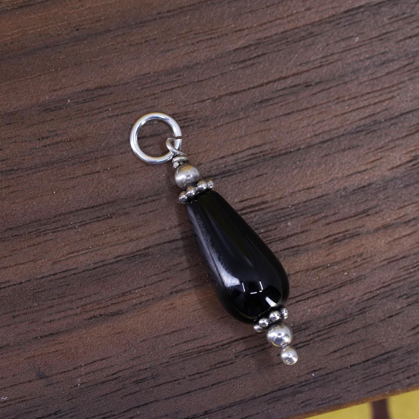 Vintage southwestern Sterling 925 silver handmade pendant teardrop black onyx