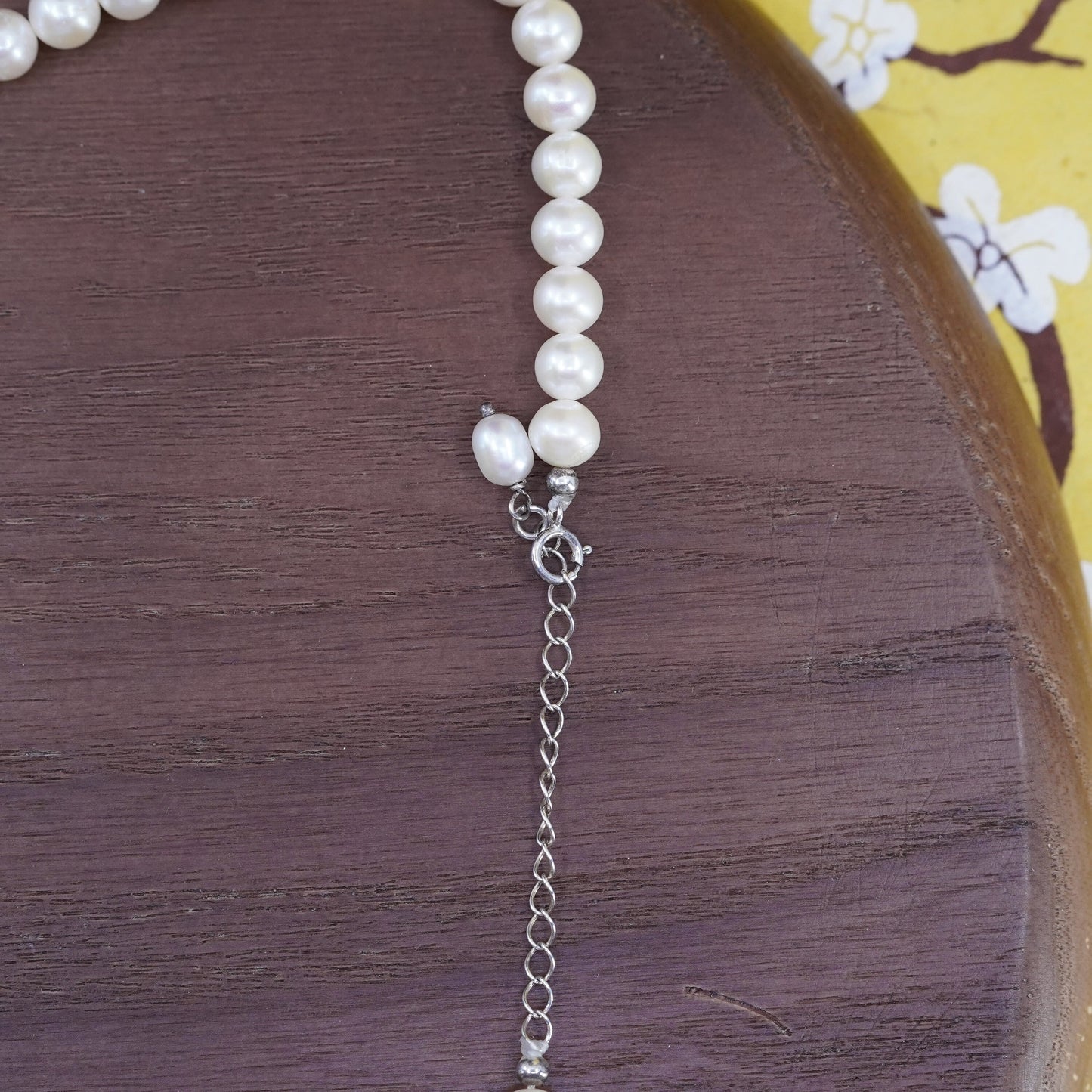 17”, vintage Sterling silver handmade necklace, 925 clasp 7mm freshwater pearl