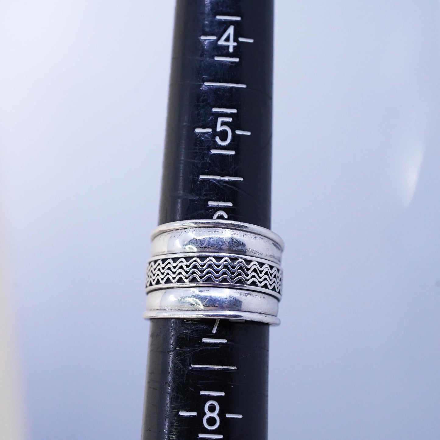 Size 6, Wide Vintage Sterling Silver Band Ring, Scroll Filigree, Unisex Jewelry