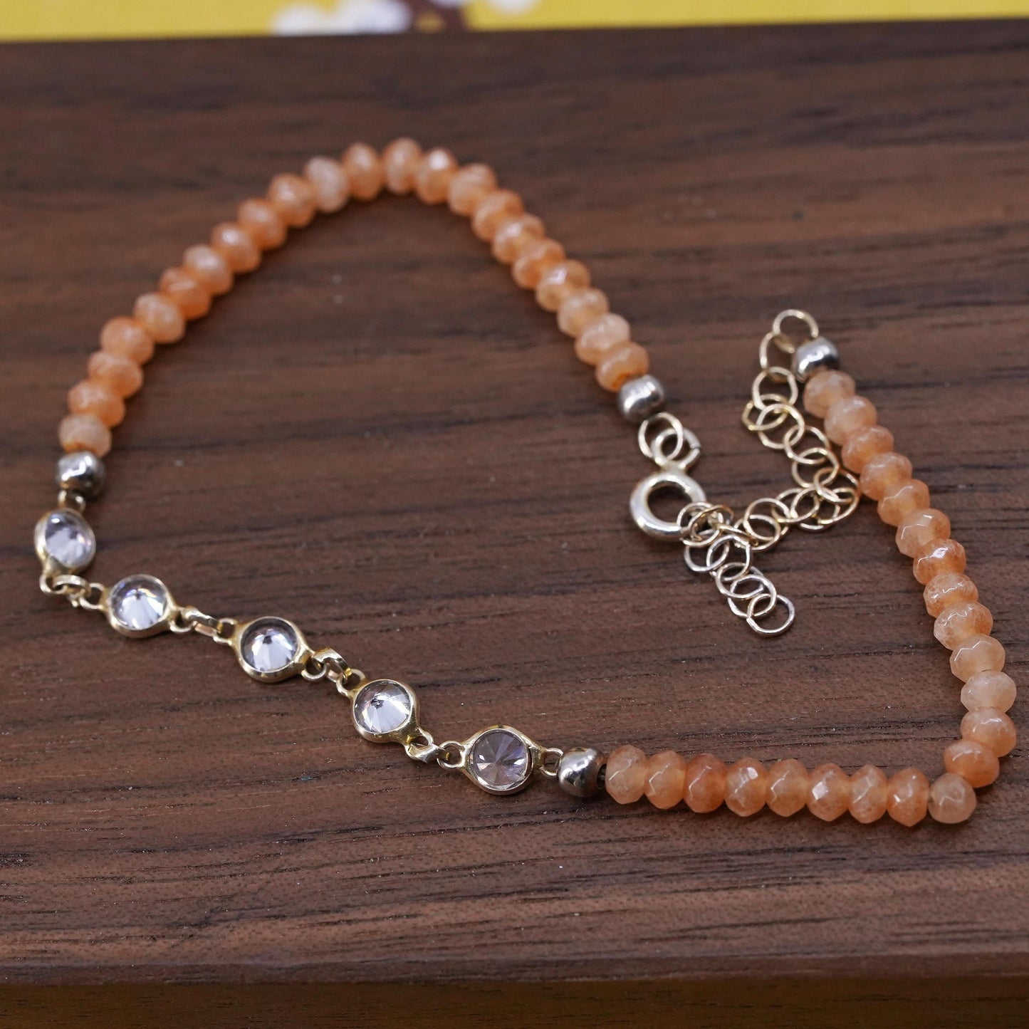 6.5+1.5”, VTG Sterling silver handmade bracelet, rose pink quartz beads chain