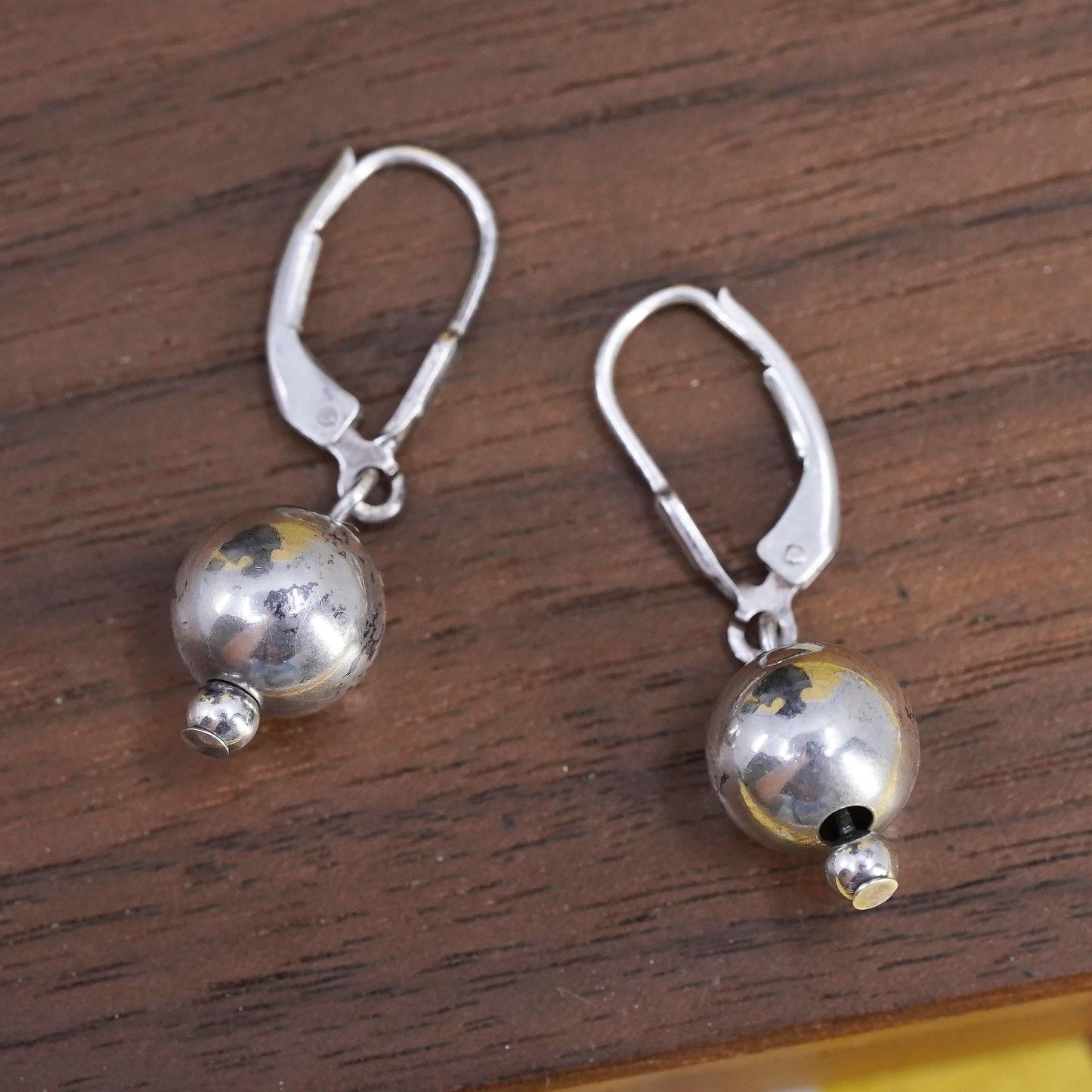 Vintage Mexican Sterling 925 silver handmade earrings with 9mm beads drops