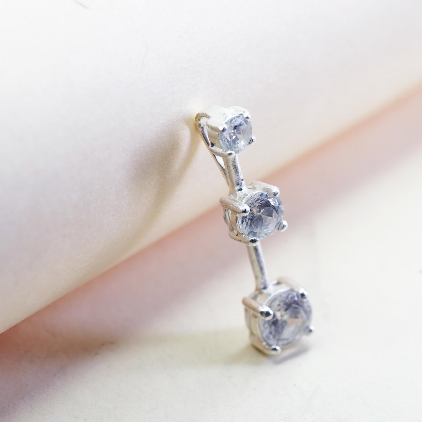 Vintage sterling silver cz elongated pendant, 925 silver pendant