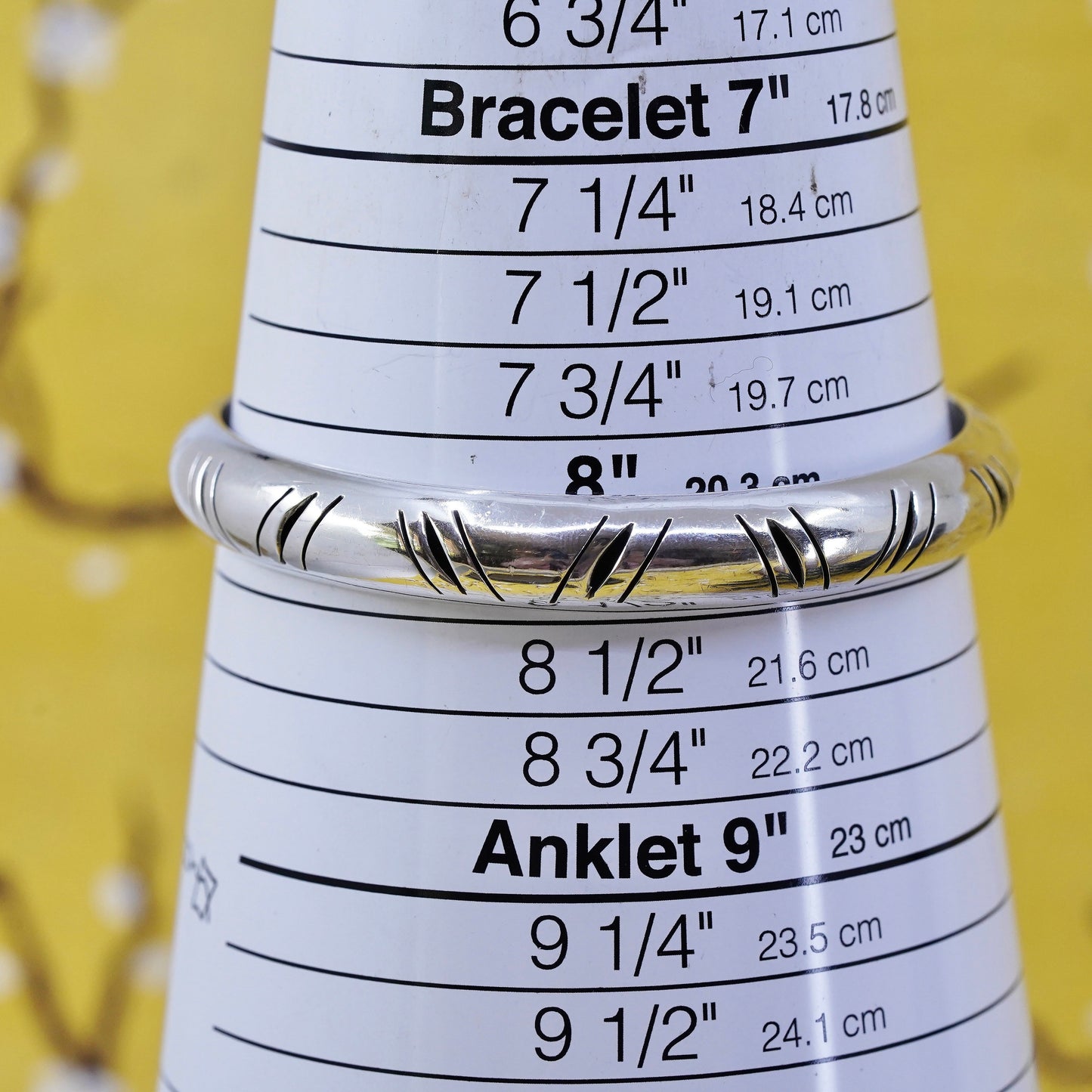 8”, Vintage Mexico Sterling silver handmade bracelet, 925 bangle with cut out