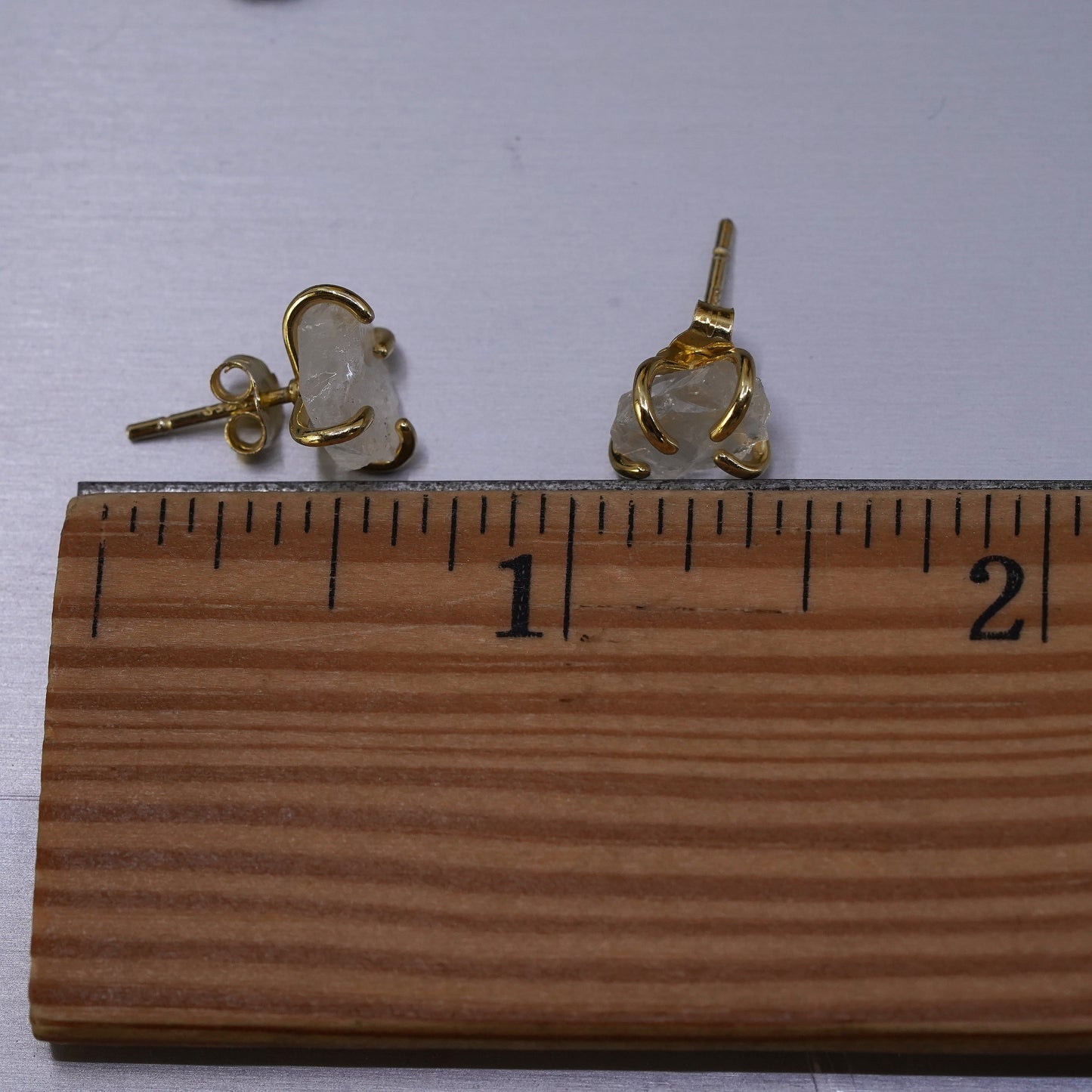 Vermeil gold over Sterling silver natural crystal studs, earrings