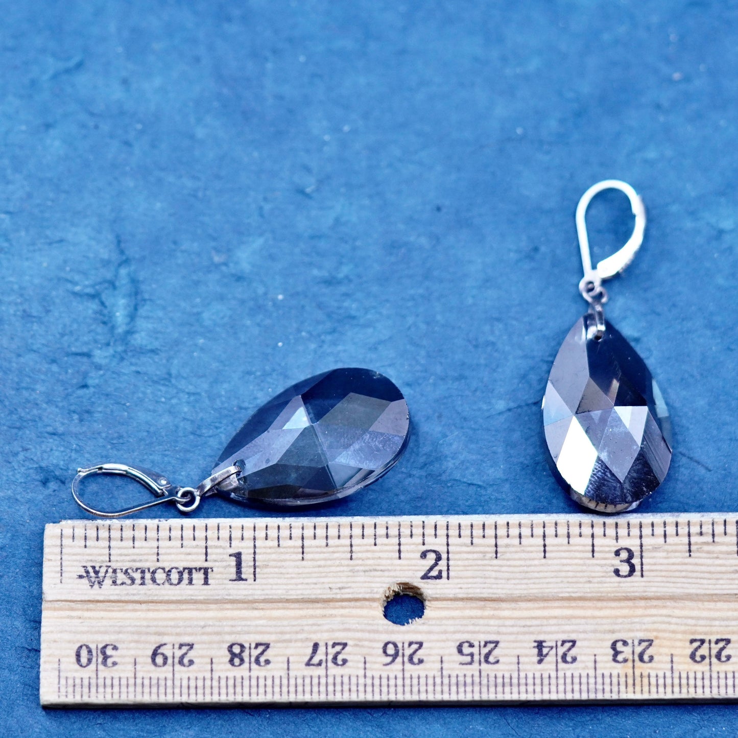 Vintage sterling 925 silver handmade teardrop smoky crystal earrings