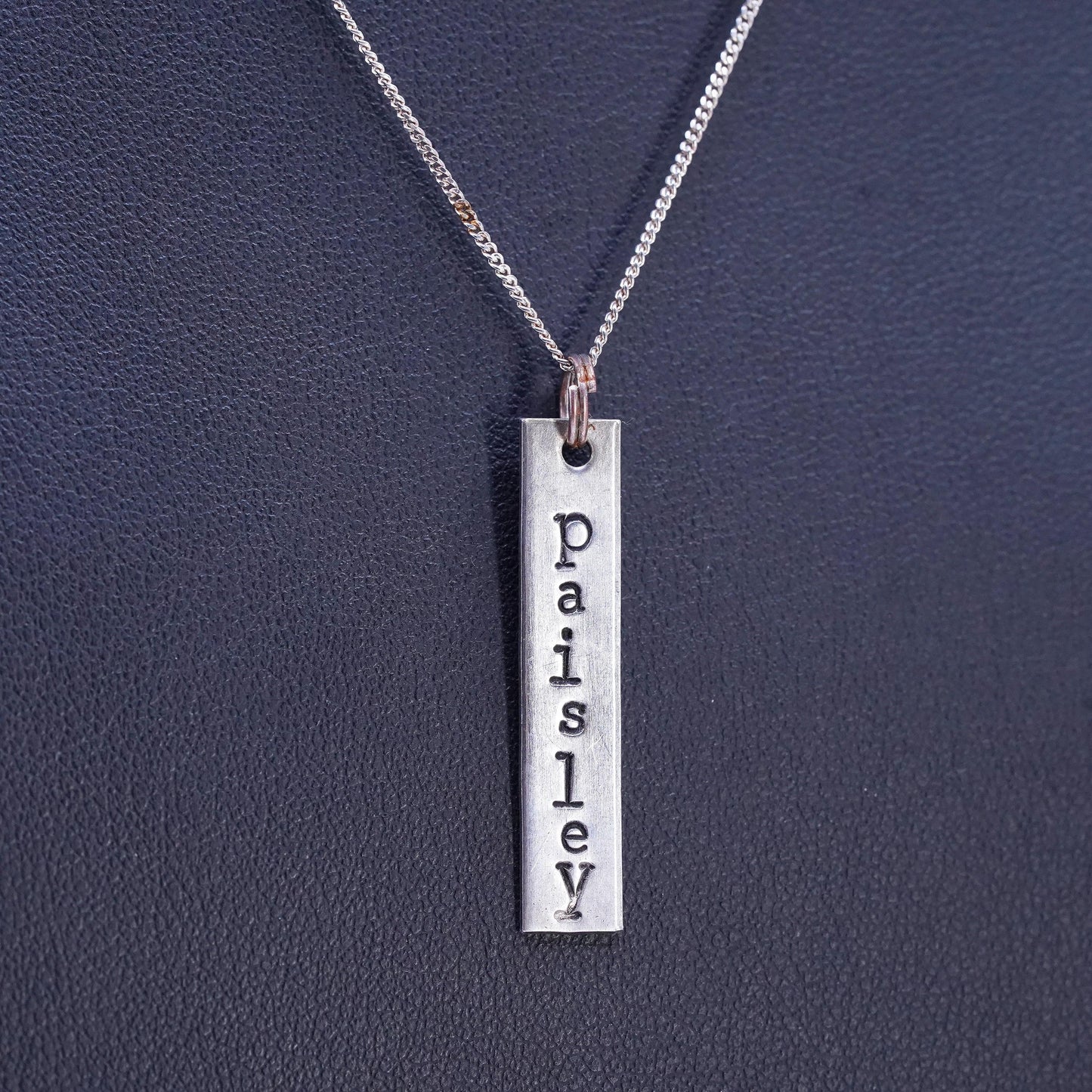16", Vintage 925 Sterling Silver curb chain necklace Name Paisley Tag Pendant