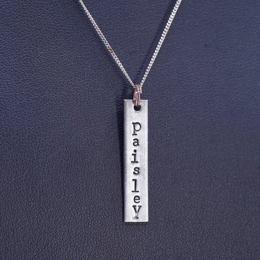 16", Vintage 925 Sterling Silver curb chain necklace Name Paisley Tag Pendant