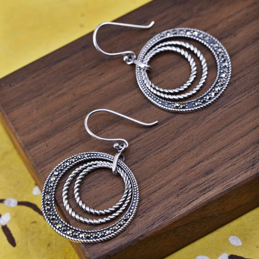 Vintage SLC Sterling silver handmade earrings, 925 multi circle with marcasites