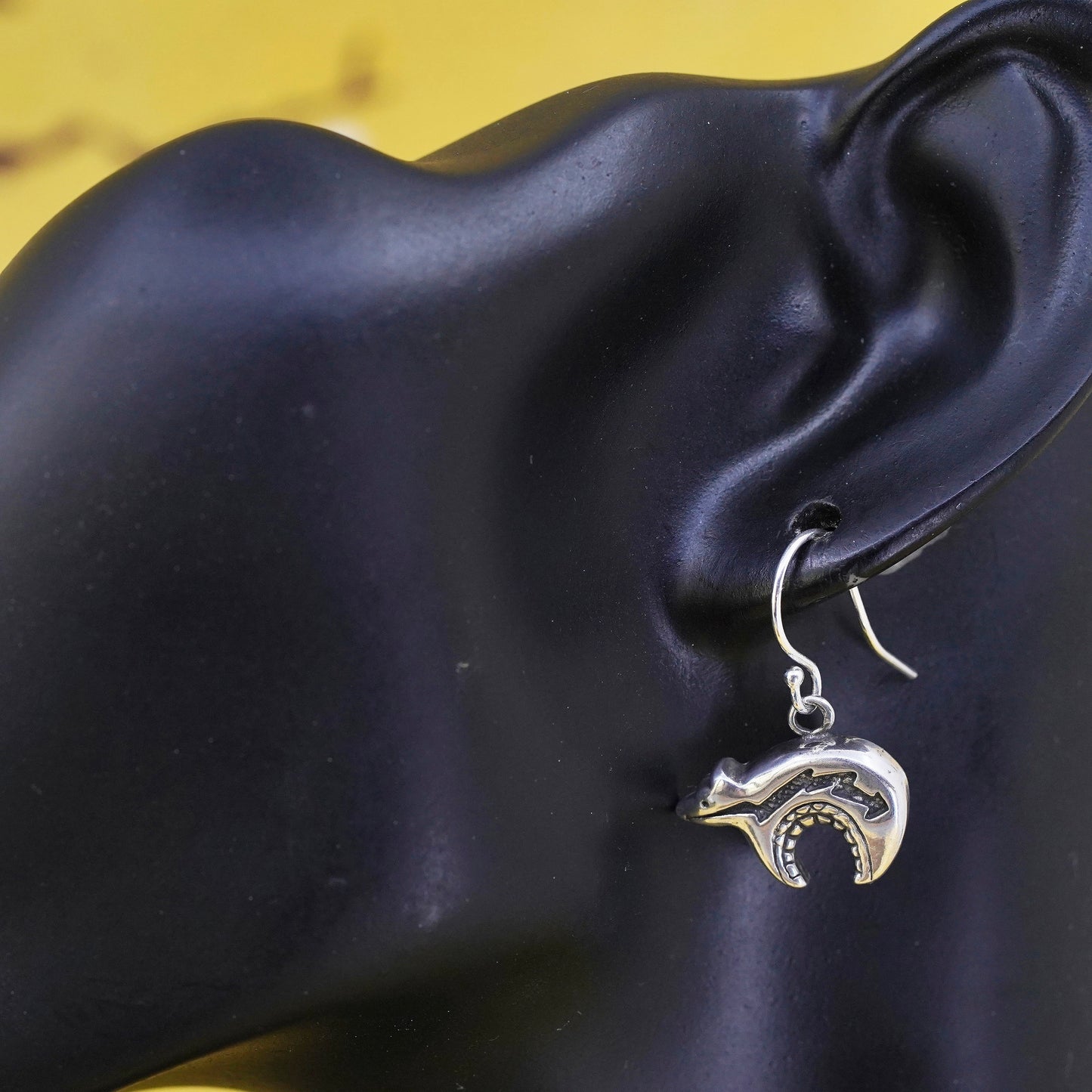 Vintage Native American Southwestern 925 Sterling silver bear handmade earrings