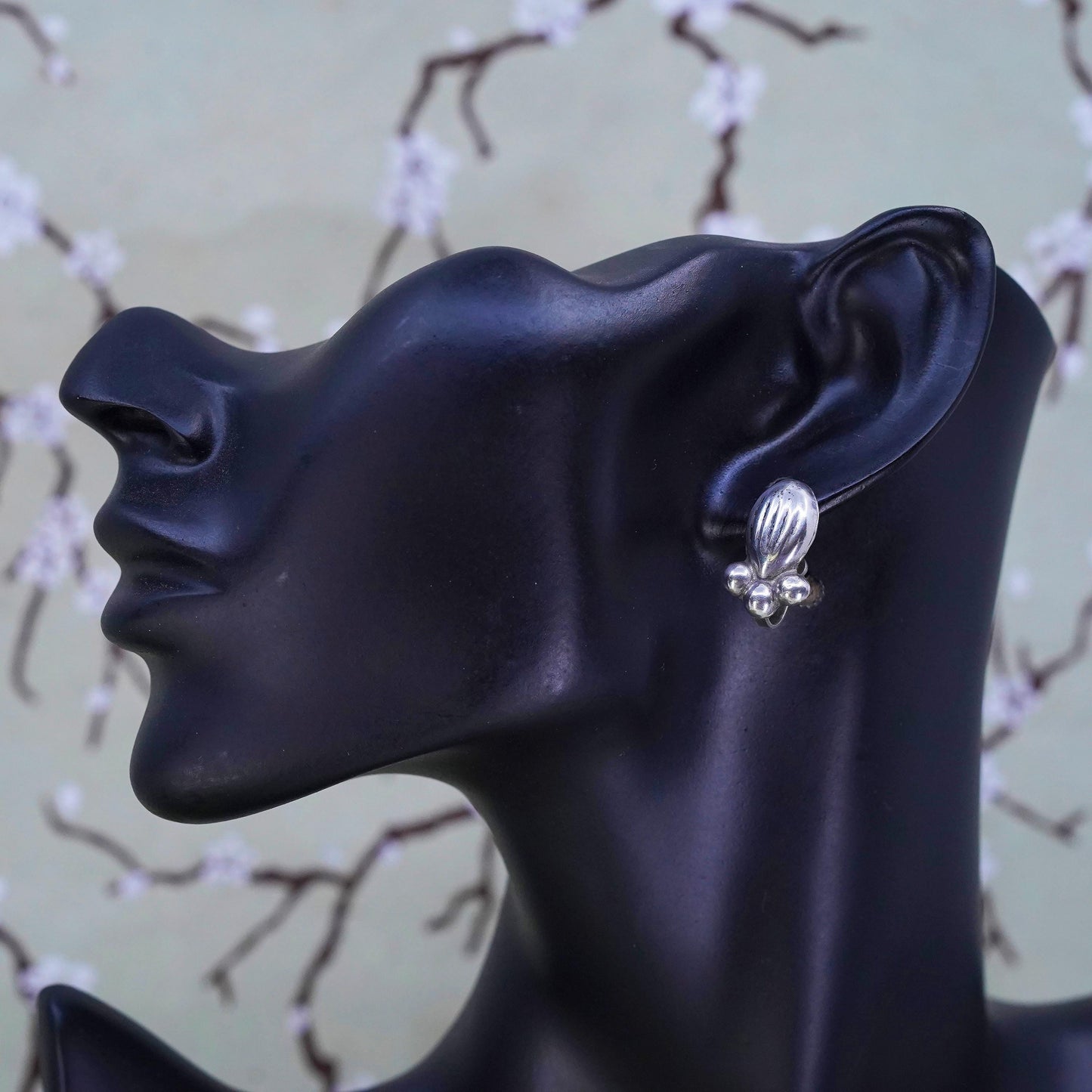 Vintage Sterling silver handmade earrings, 925 screw back