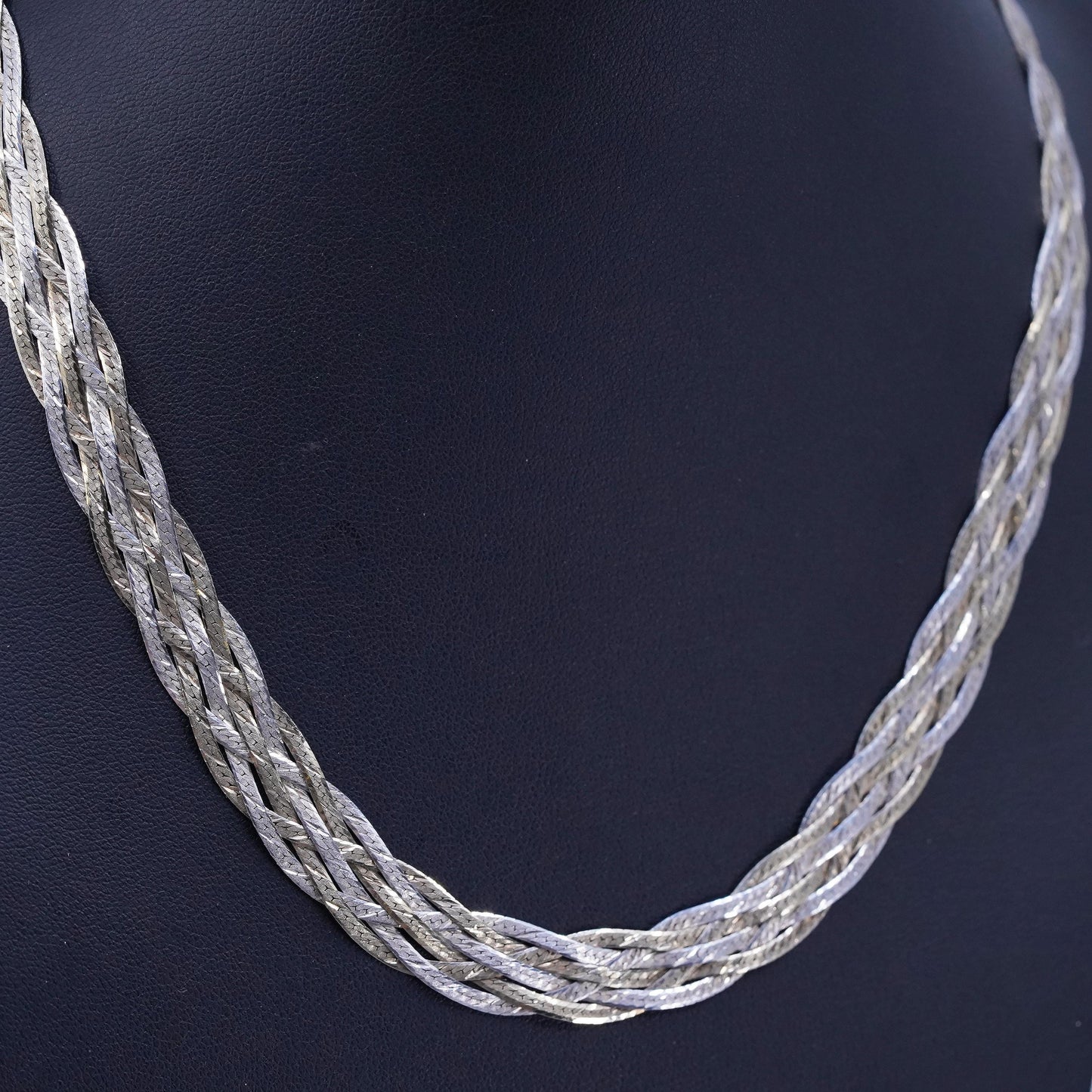 18” Italy vermeil gold Sterling 925 silver woven braided herringbone necklace