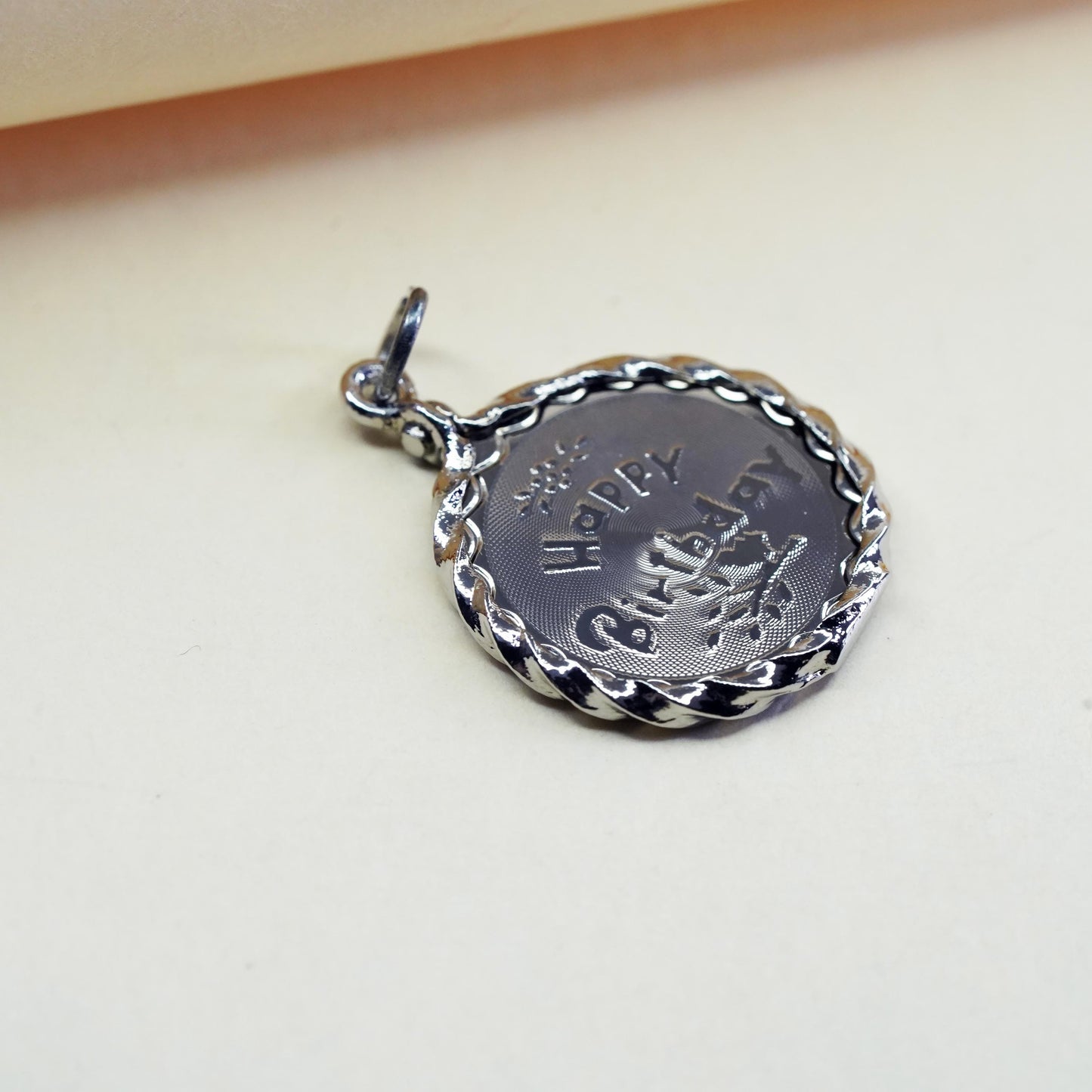 Vintage Sterling silver handmade pendant, 925 tag charm “happy birthday” cable
