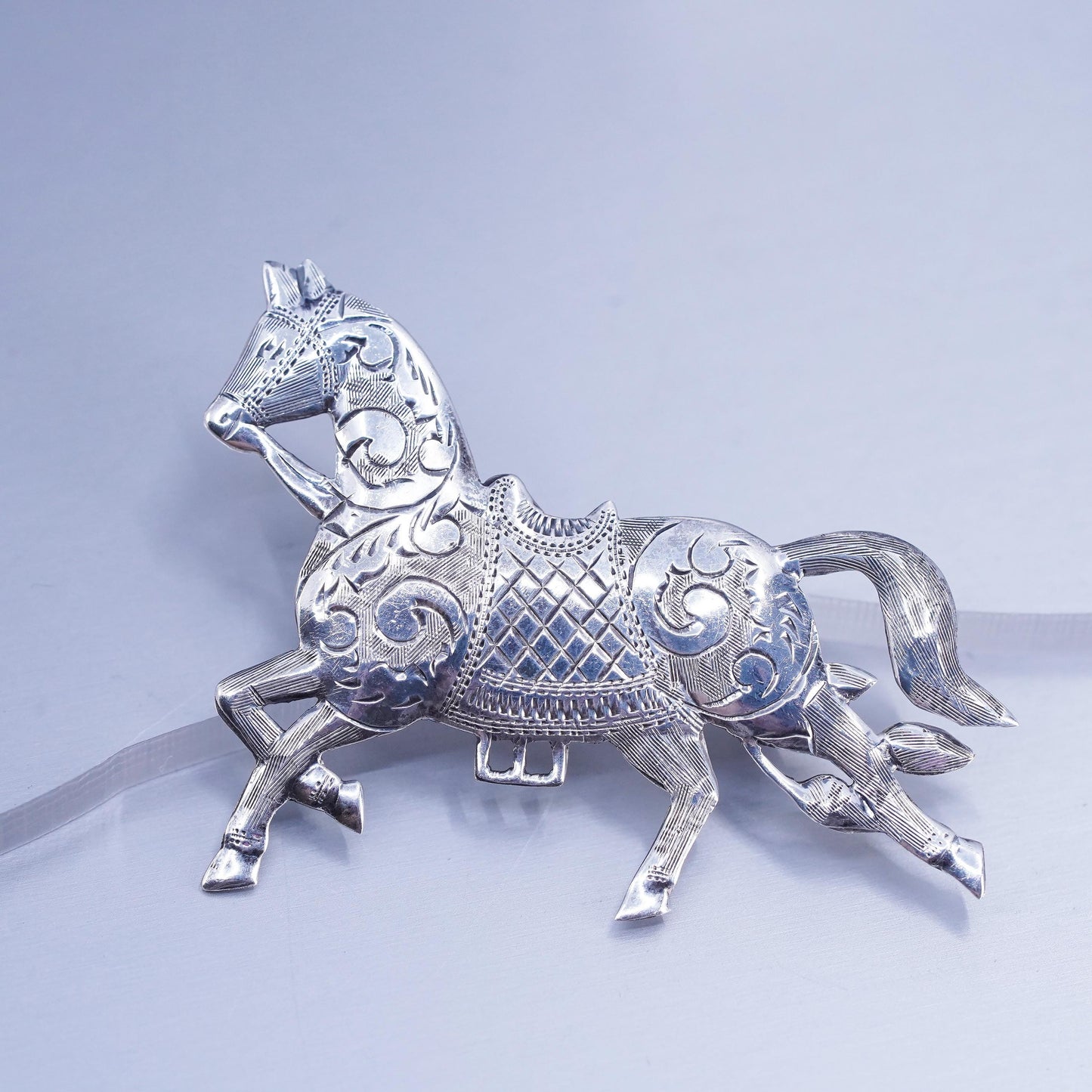 Vintage Siam sterling silver handmade brooch, 925 horse pin