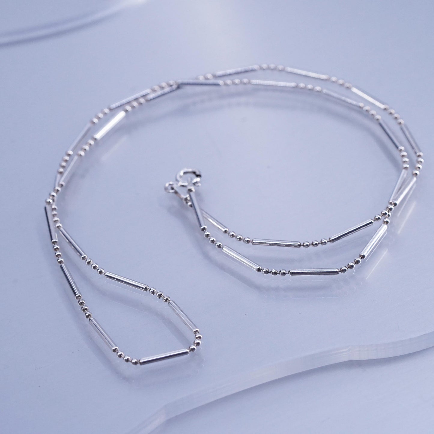 20” 1mm, vintage Italy Sterling 925 silver bar bead chain necklace