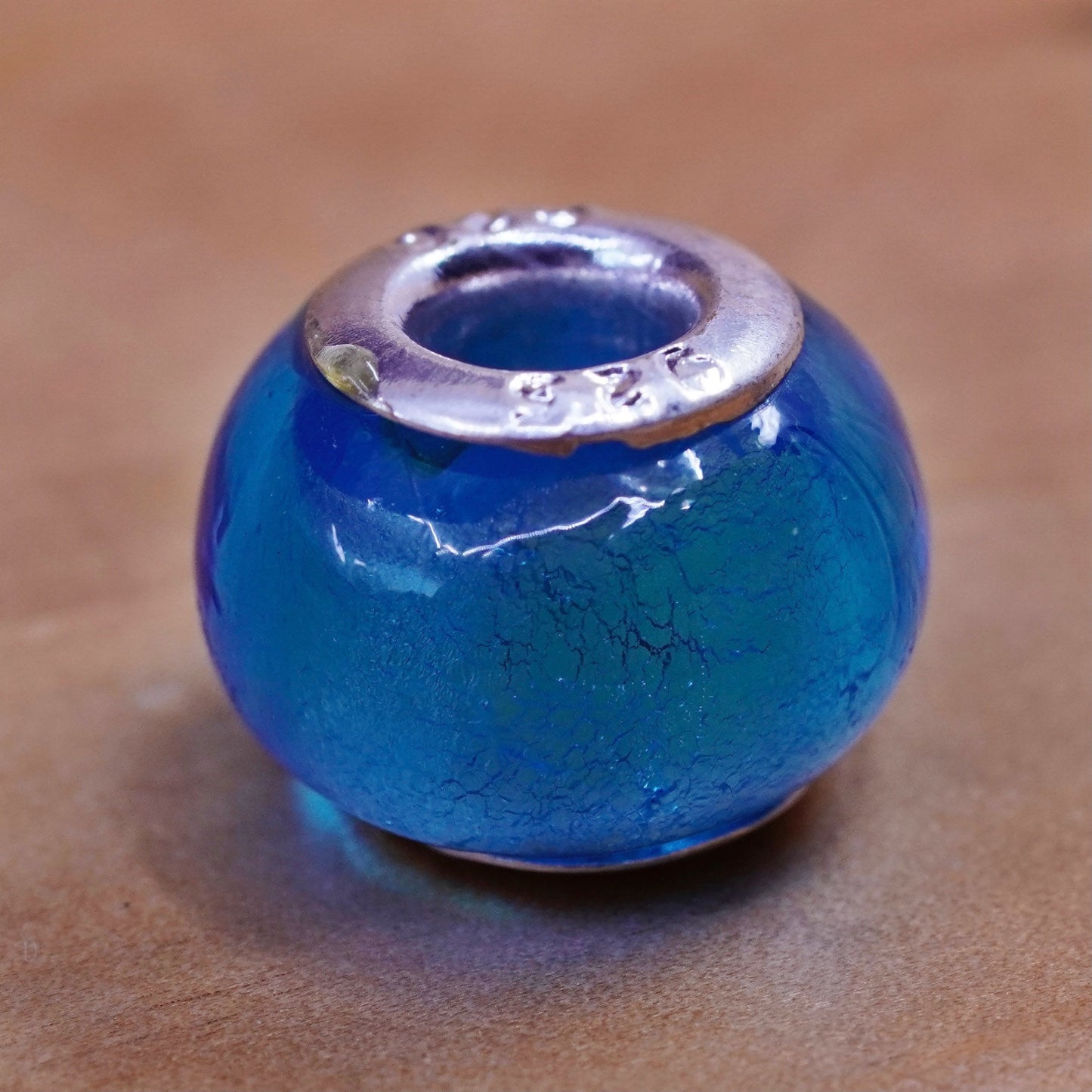 Vintage handmade blue Murano glass bead Sterling 925 silver charm