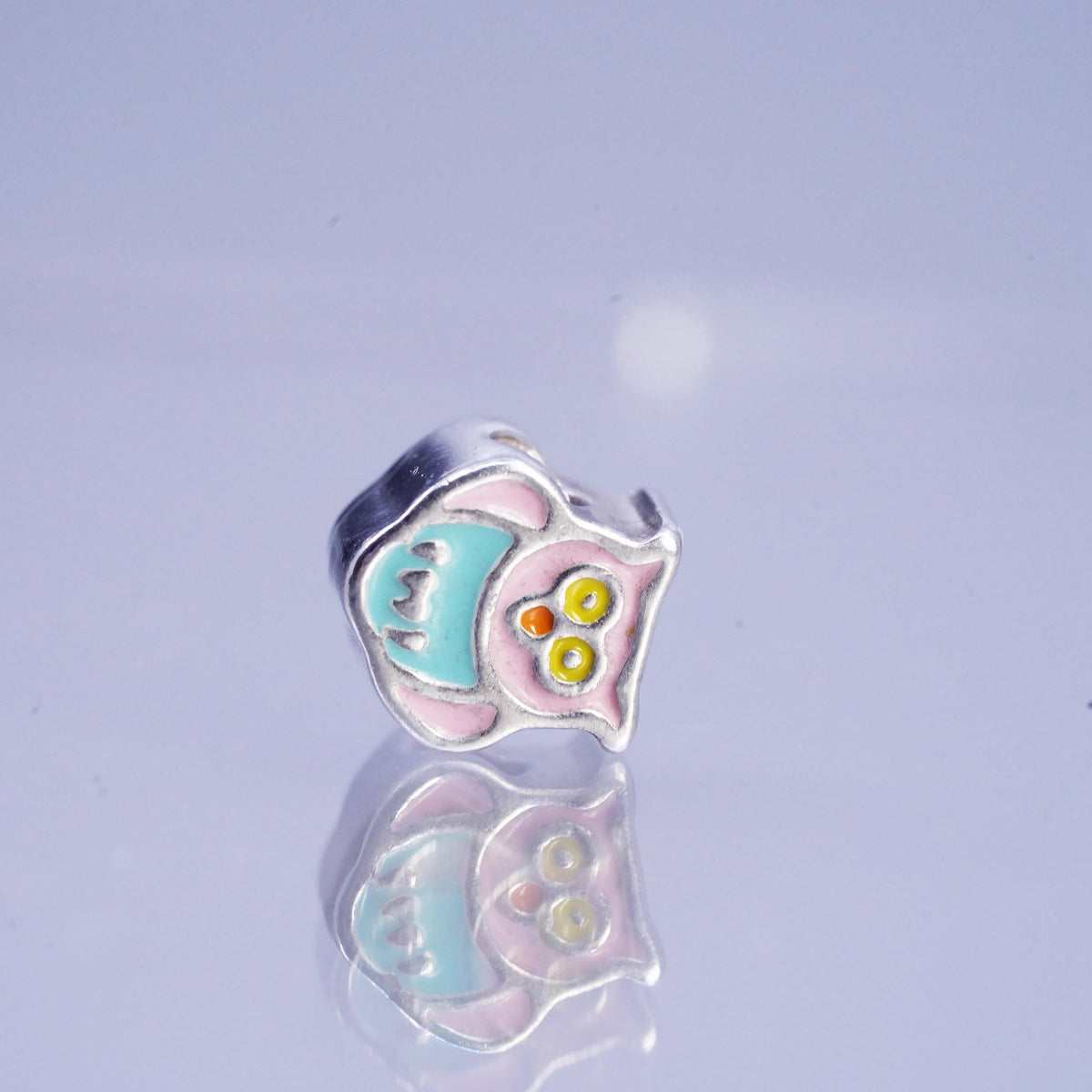 Vintage Italian Sterling silver handmade charm, 925 enamel owl bead
