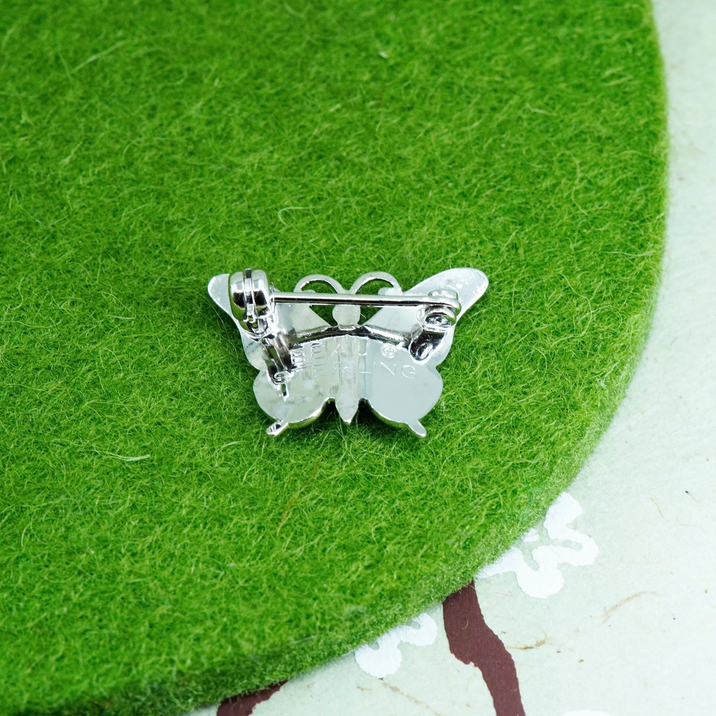 vintage Beau Sterling silver handmade brooch, 925 silver butterfly pin