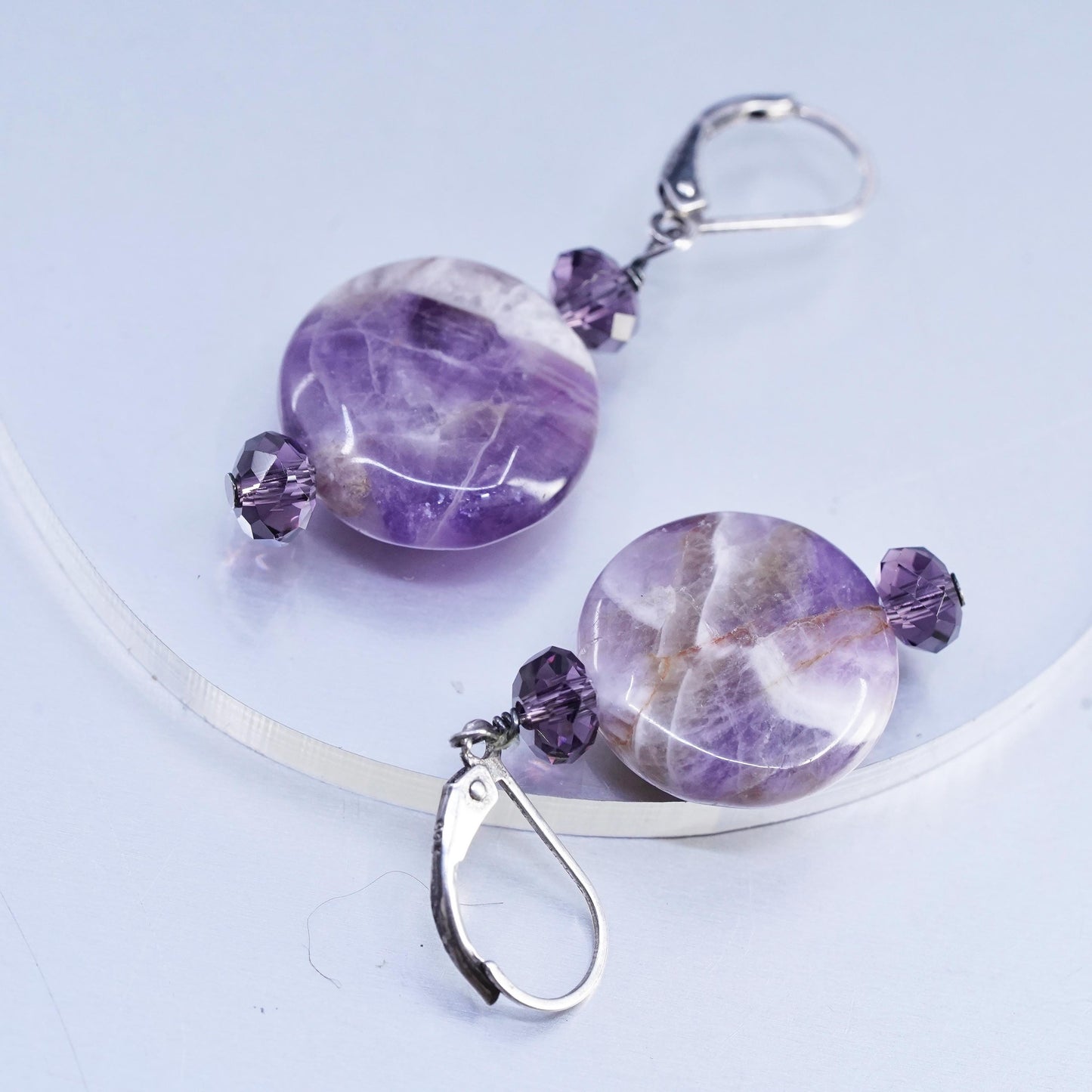Vintage Sterling 925 silver handmade earrings with amethyst beads