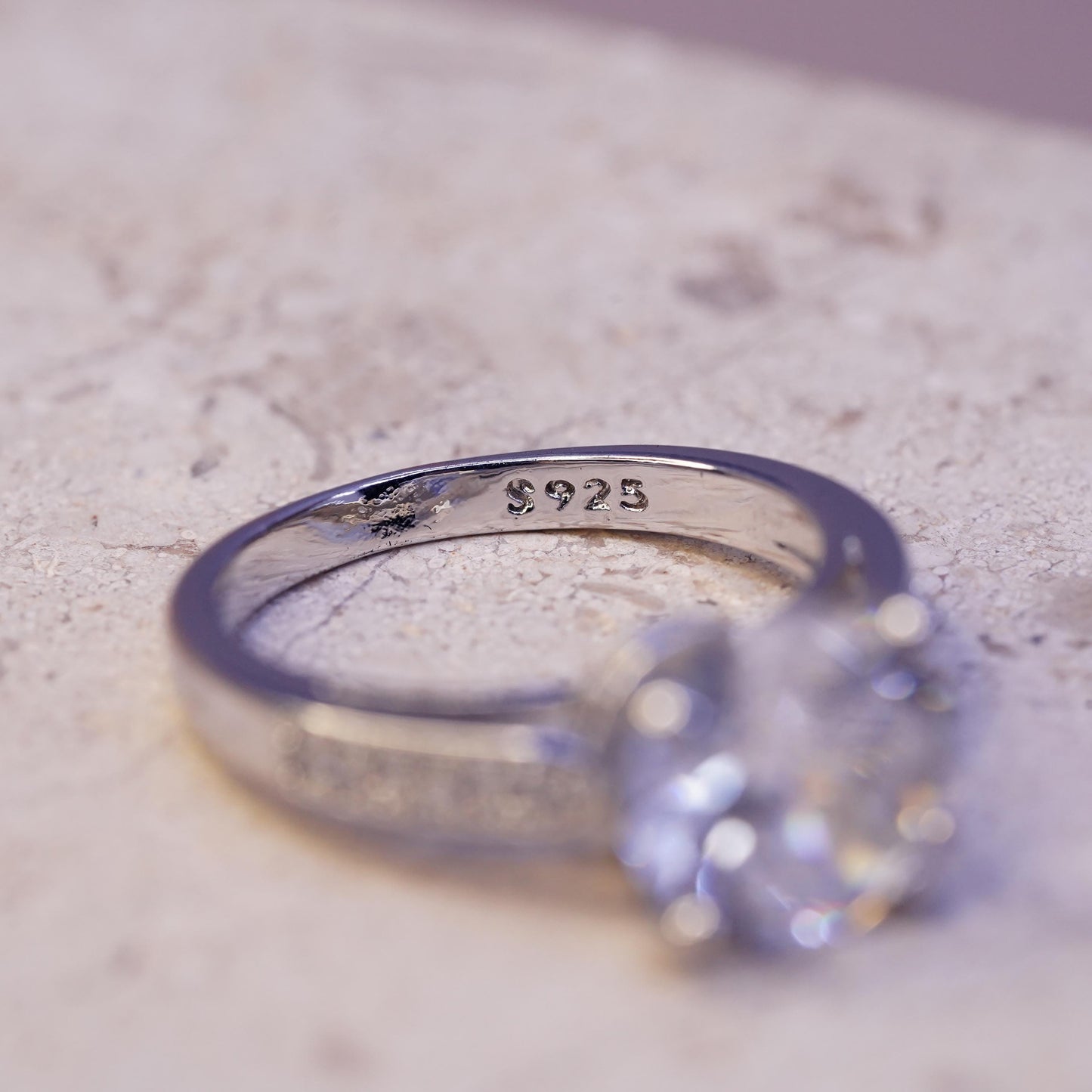 Size 7, vintage Sterling 925 silver engagement ring with cluster Cz around