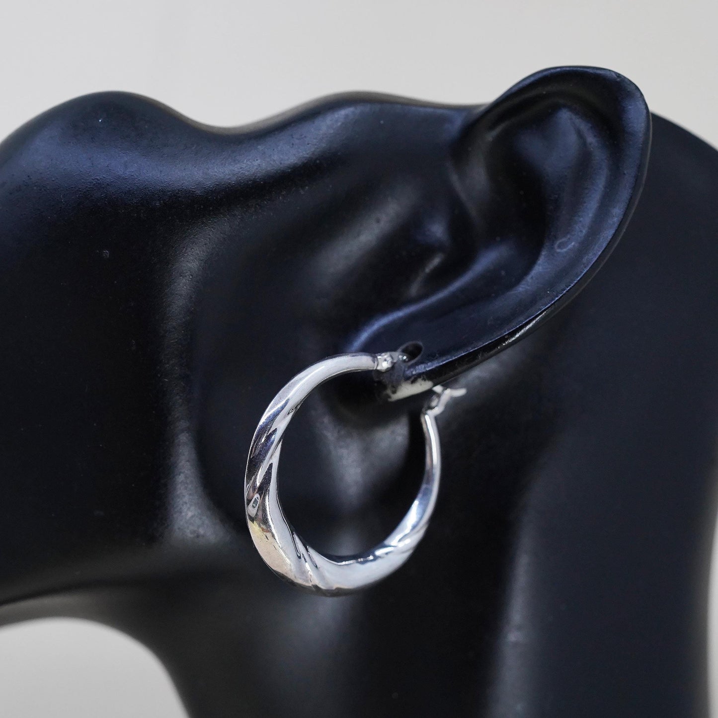 1.25", Vintage 925 sterling silver loop earrings, ribbed primitive hoops