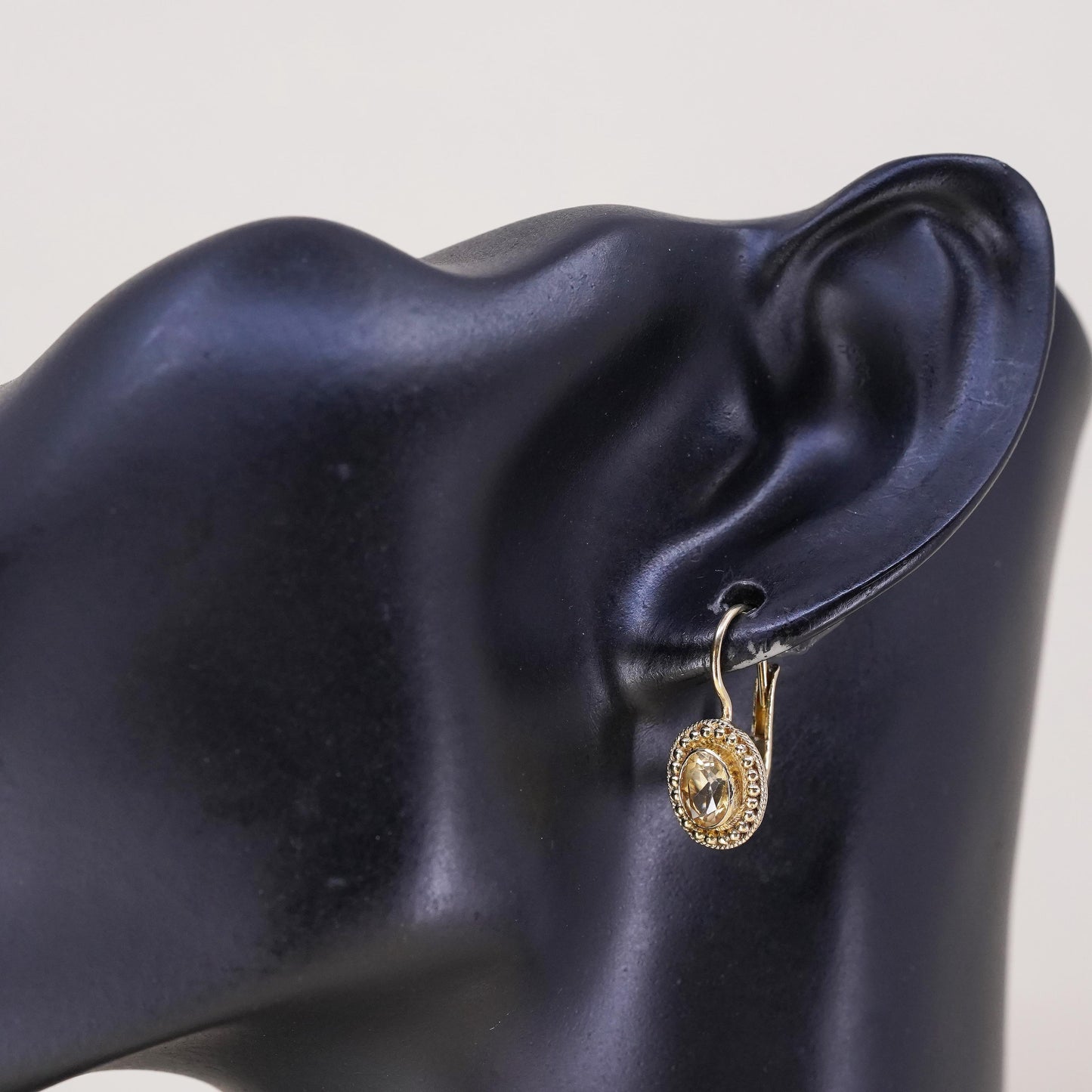 vermeil gold over sterling silver 925 single oval citrine earring lever back