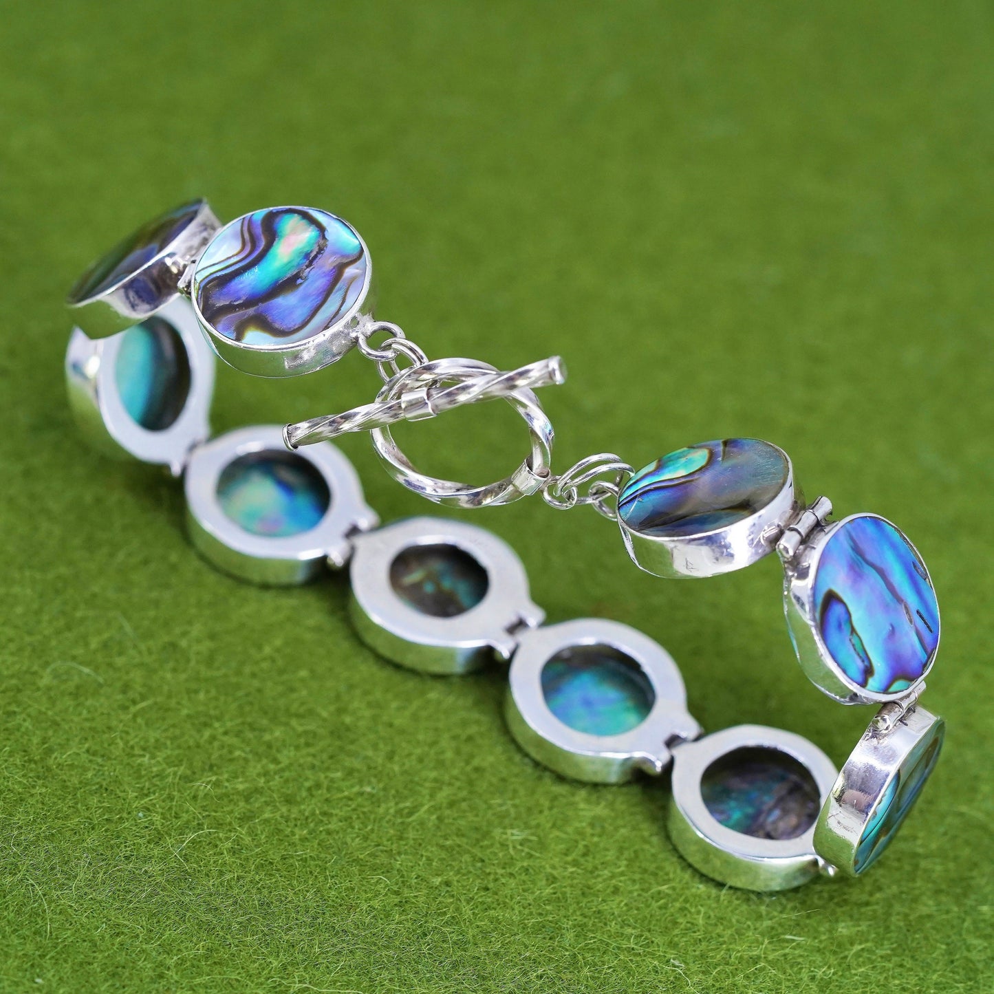 7”, vintage sterling 925 silver handmade bracelet with abalone