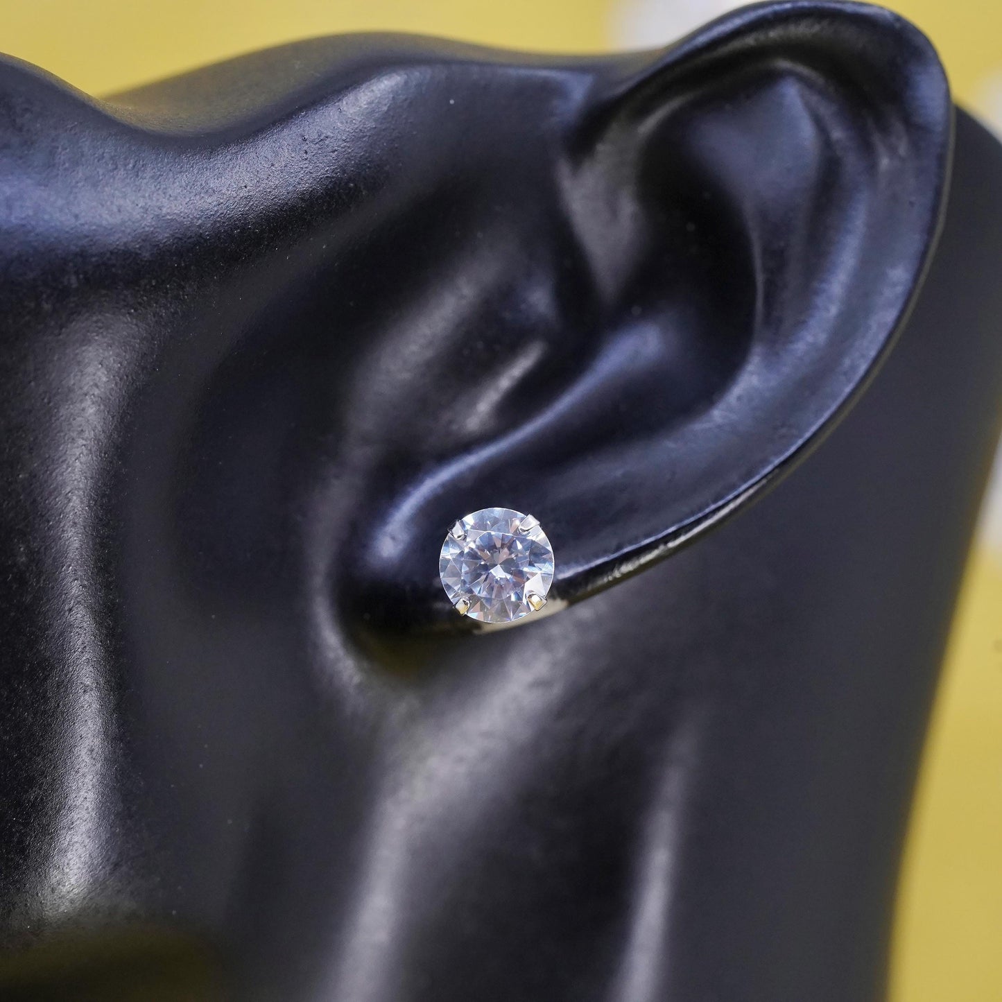 8mm, vintage Sterling 925 silver studs, clear cz earrings