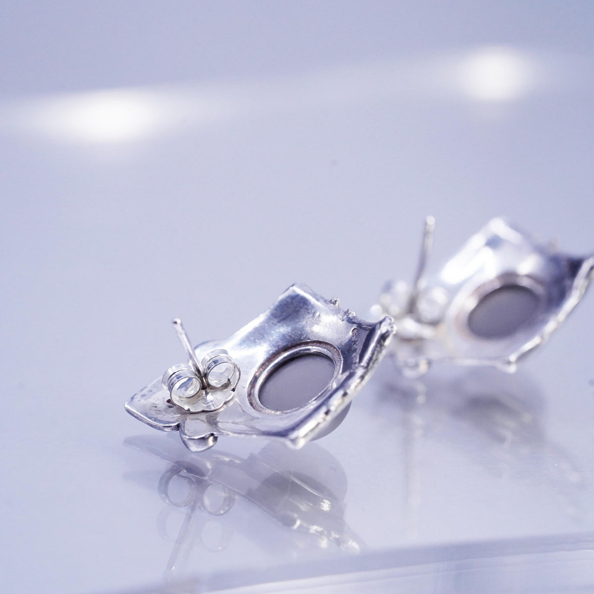 Vintage Sterling 925 silver handmade studs earrings white moonstone amethyst