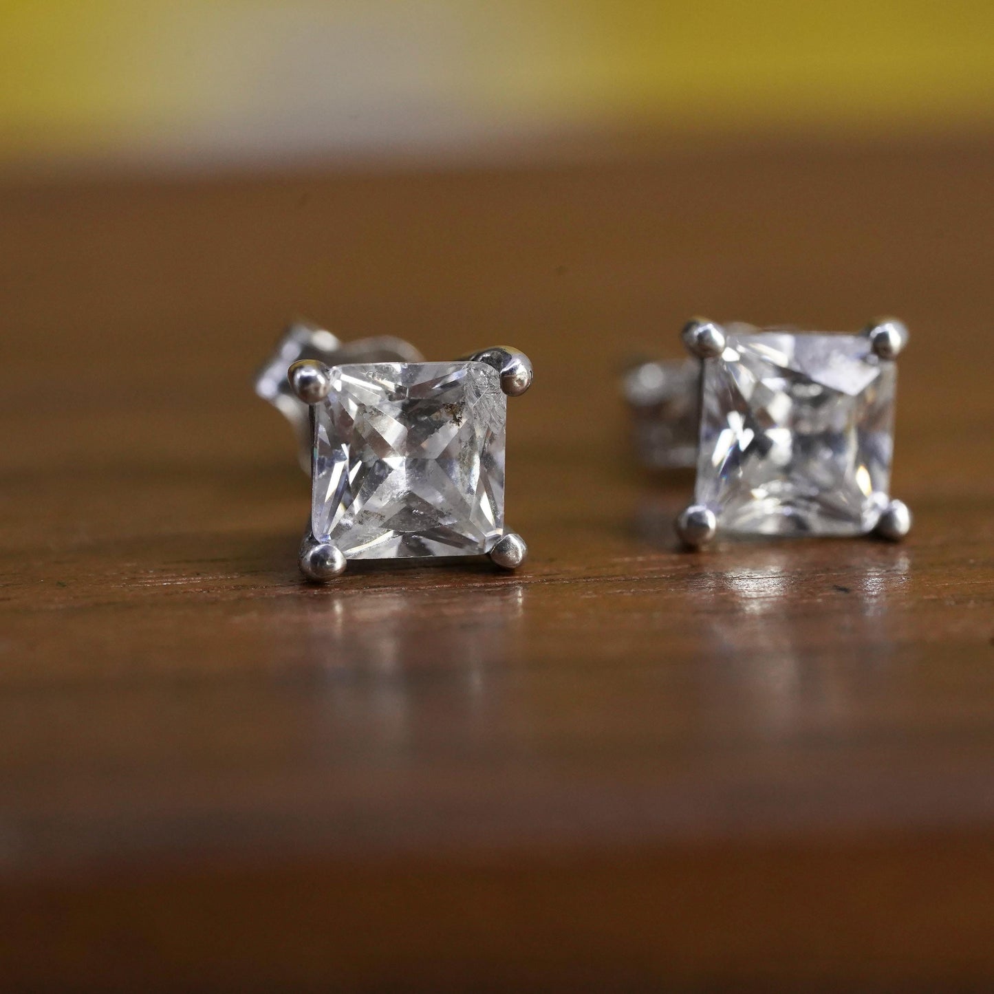 5mm, Sterling silver clear square crystal studs, cz earrings