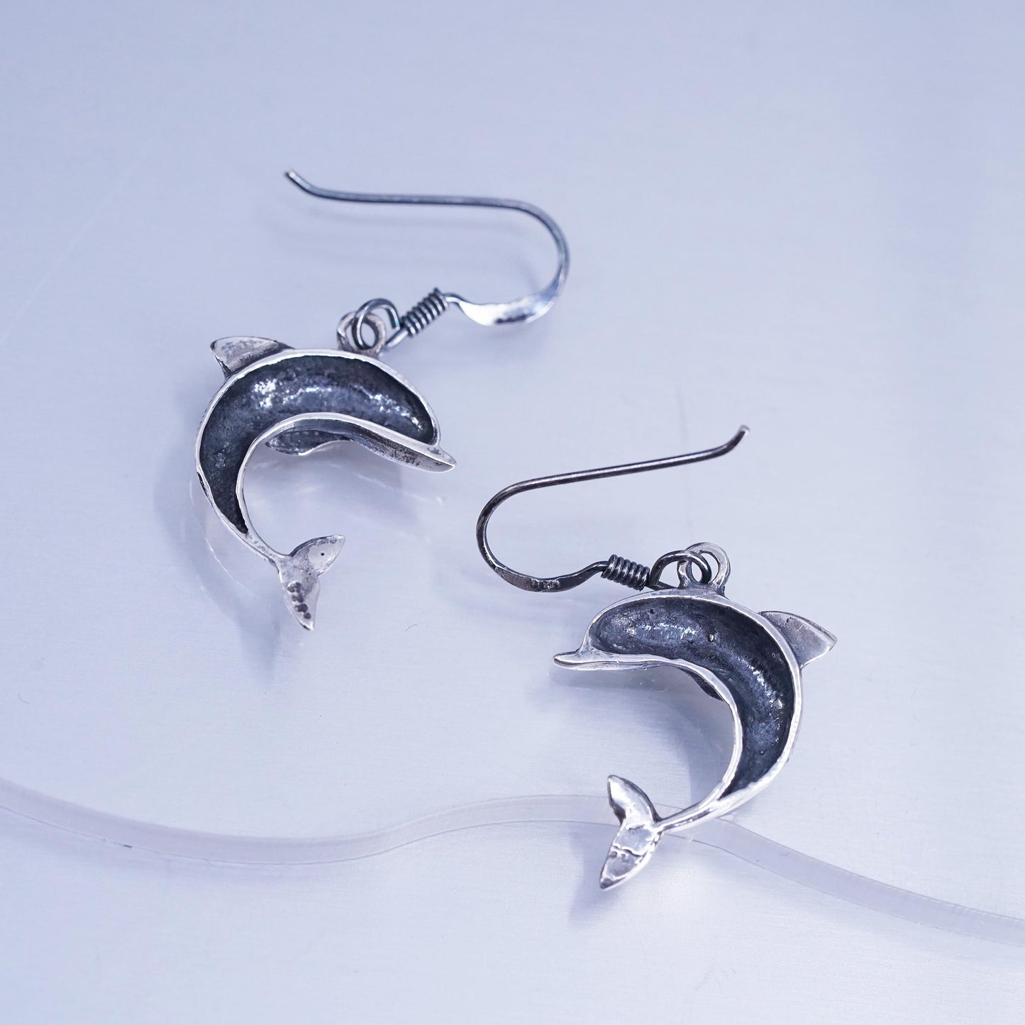 Vintage Sterling 925 silver handmade dolphin earrings