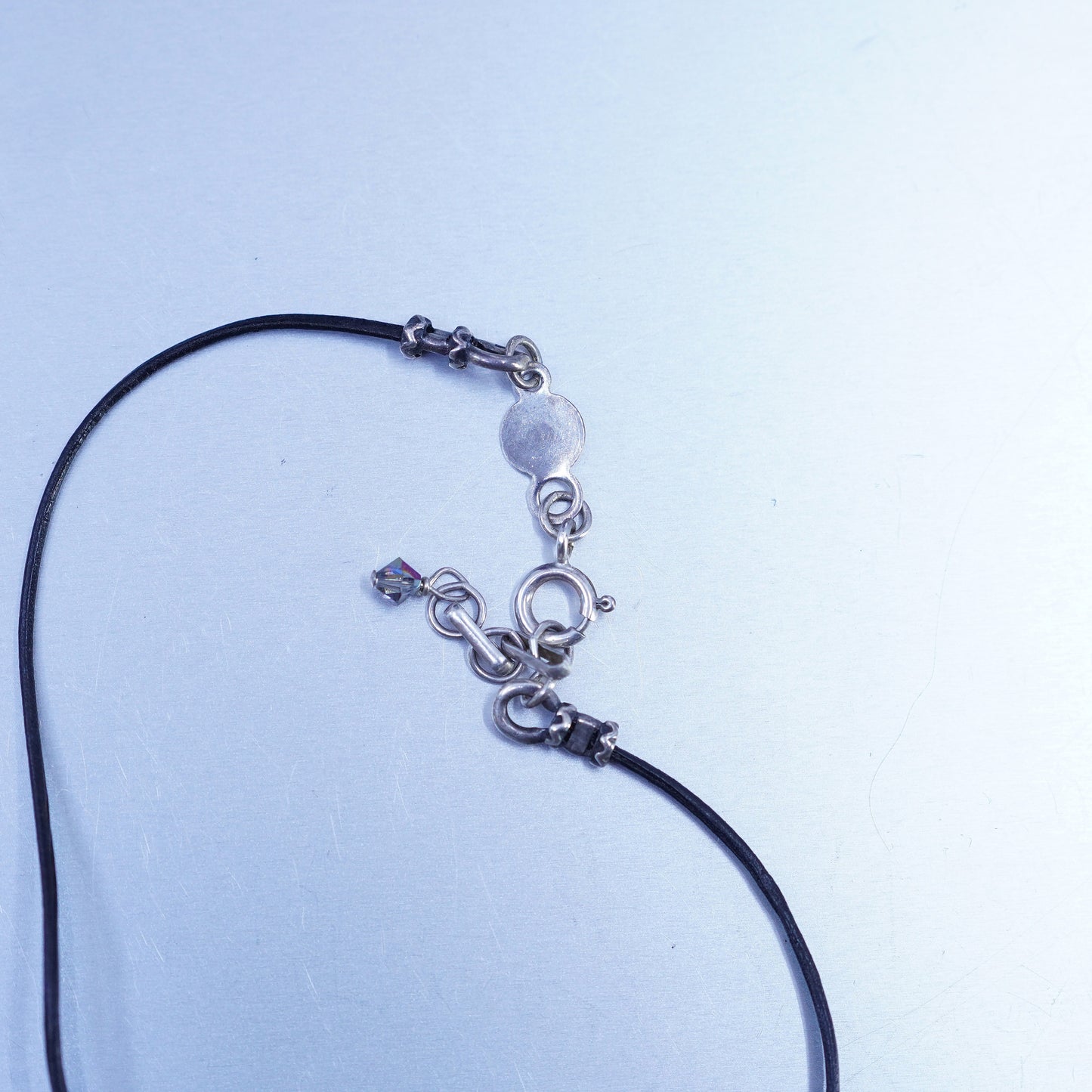 10”, Sterling 925 silver bracelet, leather anklet with healing crystal