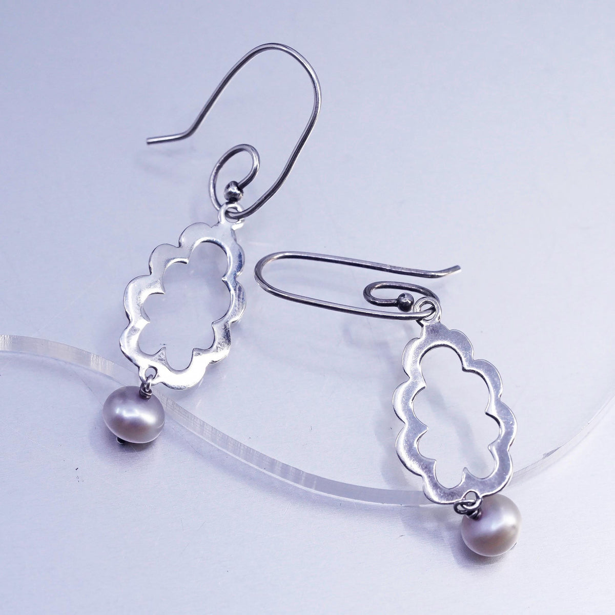 Vintage Sterling 925 silver handmade sprial earrings with pearl beads