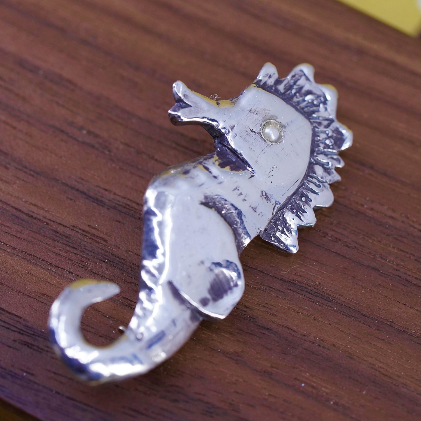 Vintage southwestern handmade sterling 925 silver handmade seahorse brooch pin