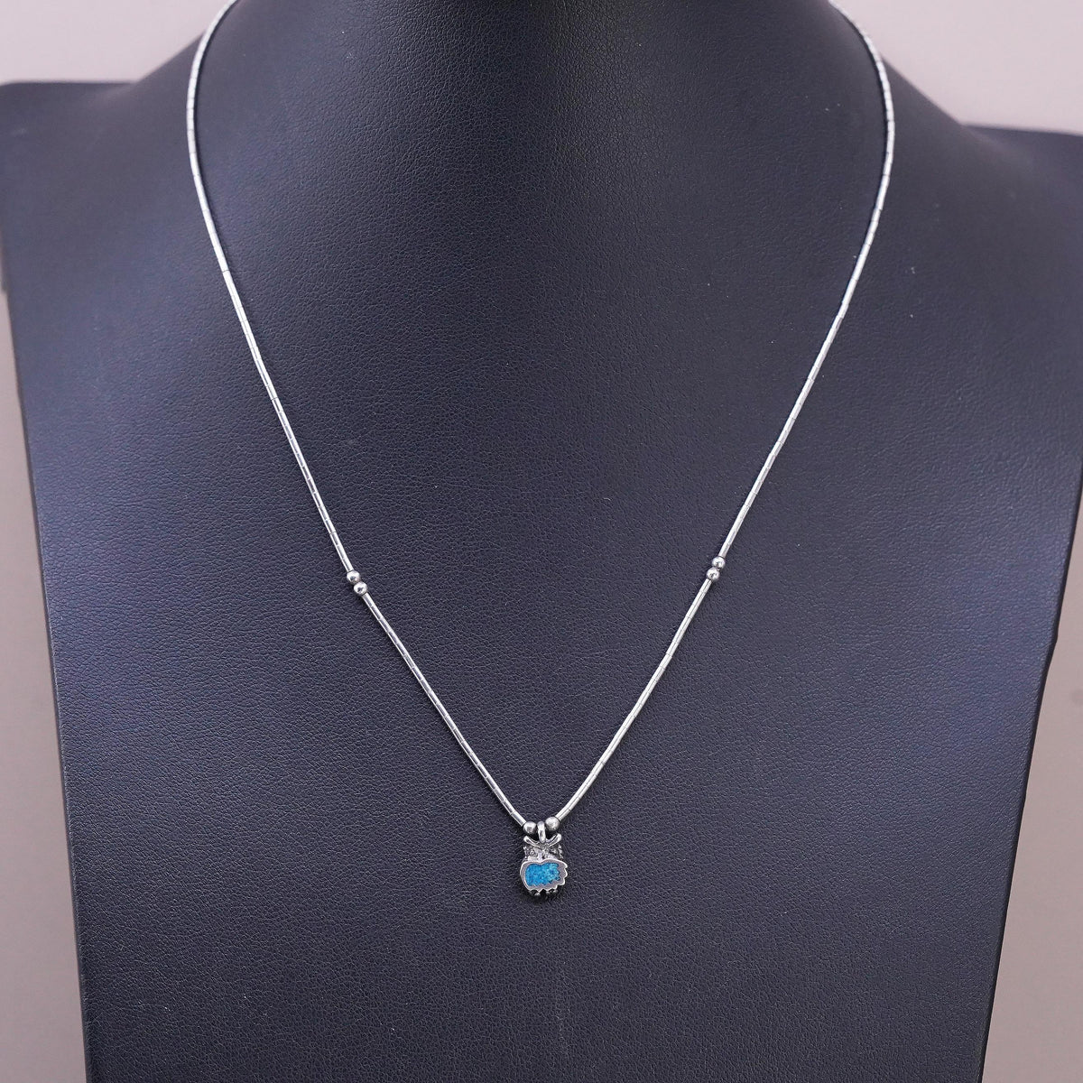16", Native American sterling 925 liquid silver chain necklace pendant turquoise