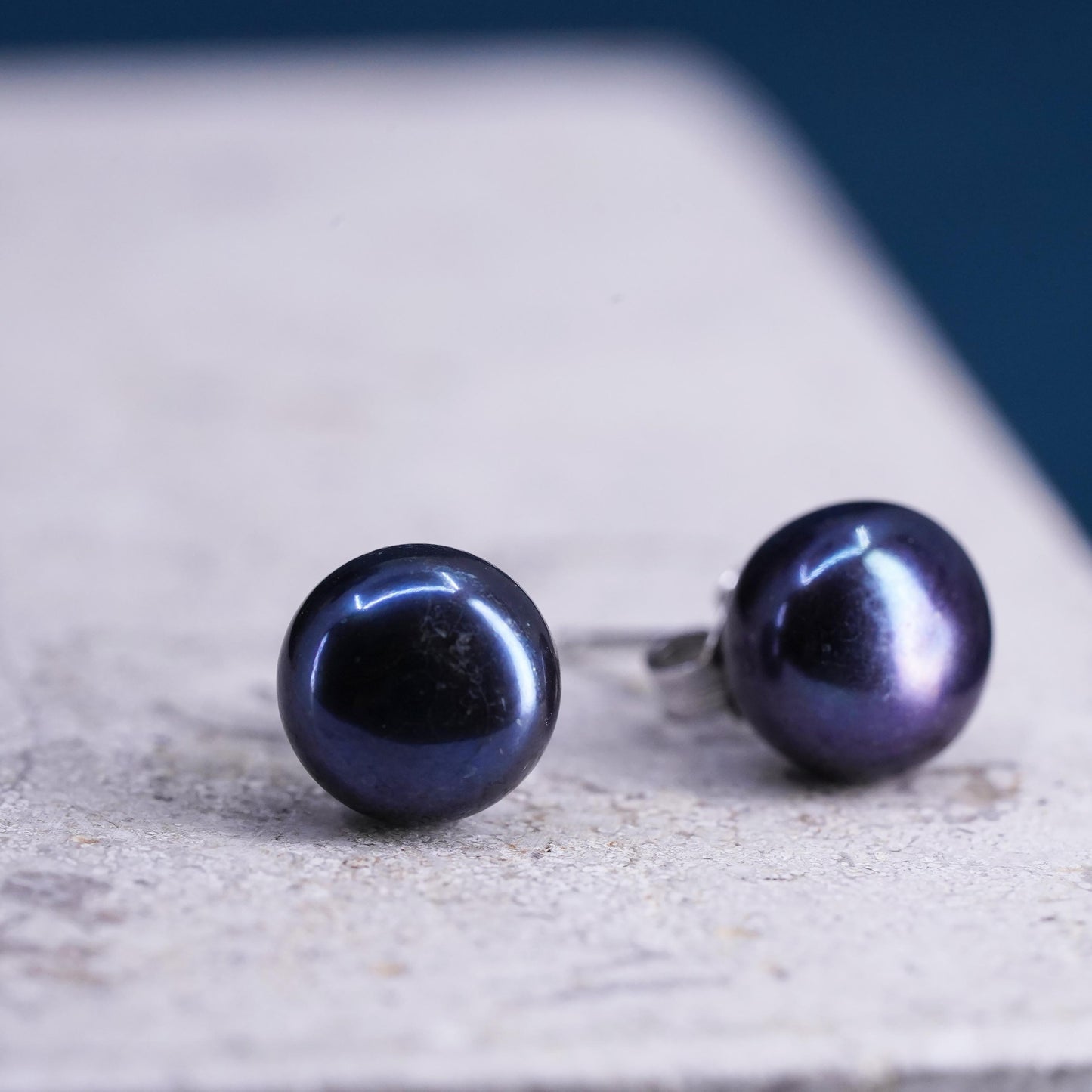 7mm, Sterling 925 silver with black pearl studs earrings